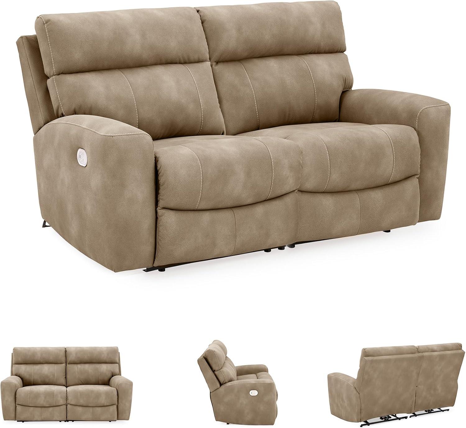 imageSignature Design by Ashley NextGen DuraPella Contemporary Faux Leather Modular Wall Hugger 3Piece Power Reclining Sectional Loveseat with Console Adjustable Headrest and USB Ports GrayBeige