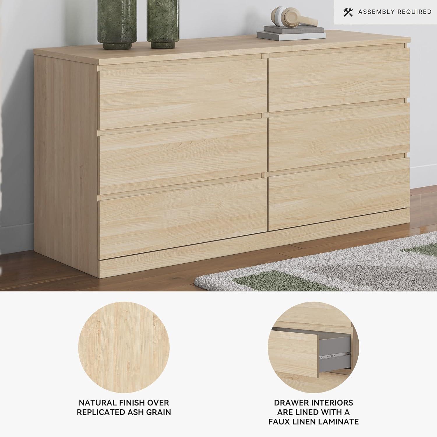 imageSignature Design by Ashley Onita Contemporary 6Drawer Dresser with Ash Finish Light BrownLight Brown