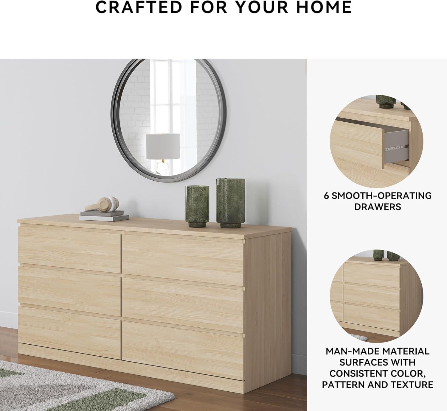 imageSignature Design by Ashley Onita Contemporary 6Drawer Dresser with Ash Finish Light BrownLight Brown