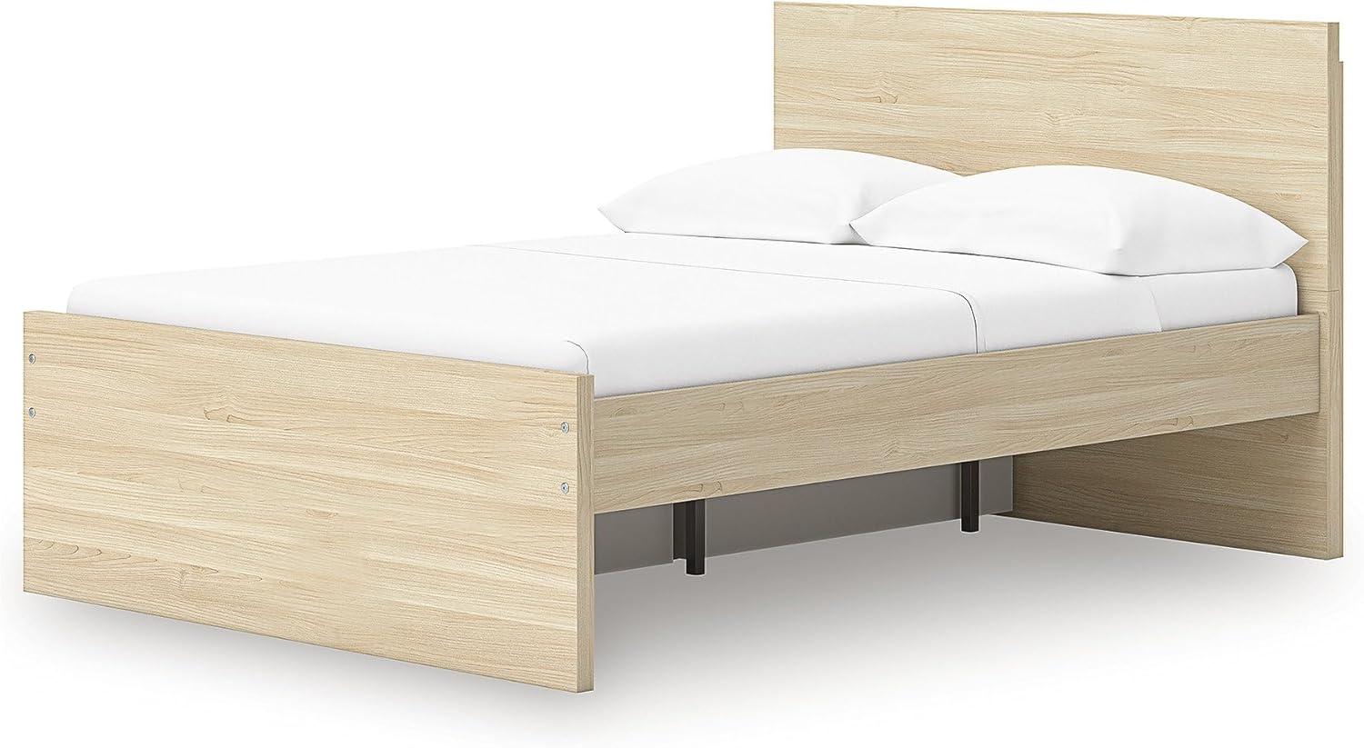 imageSignature Design by Ashley Onita Minimalist 4Drawer Full Platform Bed with 2 Side Storage Foundation or Box Spring Not Needed WhiteLight Brown