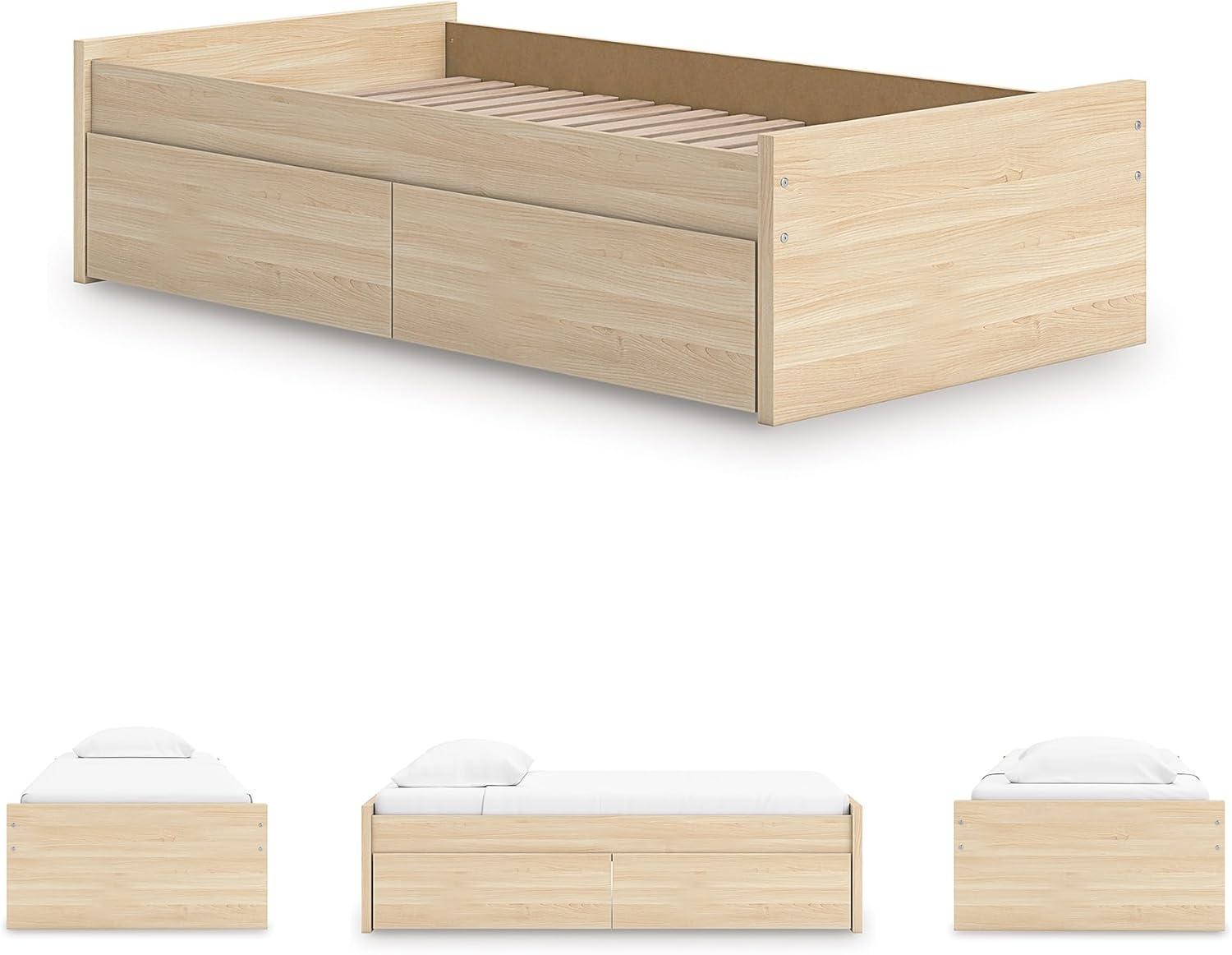 imageSignature Design by Ashley Onita Minimalist 4Drawer Full Platform Bed with 2 Side Storage Foundation or Box Spring Not Needed WhiteLight Brown