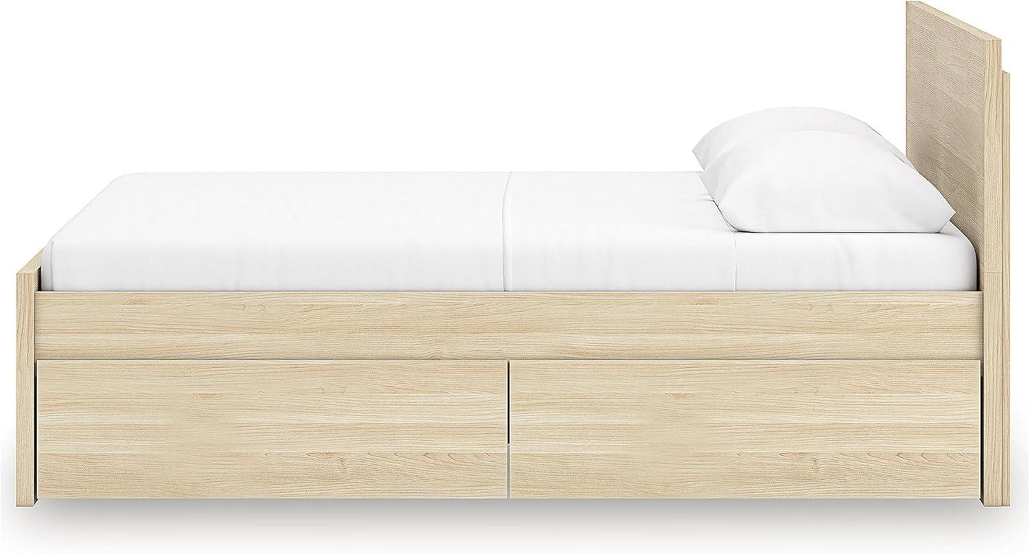 imageSignature Design by Ashley Onita Minimalist 4Drawer Full Platform Bed with 2 Side Storage Foundation or Box Spring Not Needed WhiteLight Brown