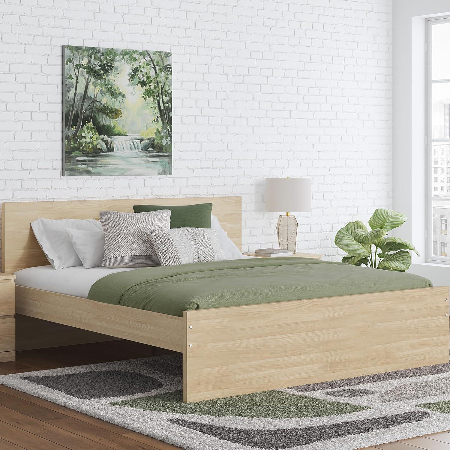 imageSignature Design by Ashley Onita Minimalist 4Drawer Full Platform Bed with 2 Side Storage Foundation or Box Spring Not Needed WhiteLight Brown