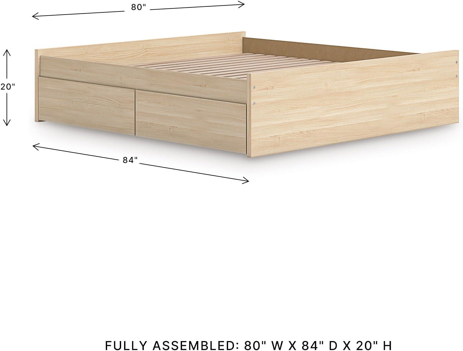 imageSignature Design by Ashley Onita Minimalist 4Drawer Full Platform Bed with 2 Side Storage Foundation or Box Spring Not Needed WhiteLight Brown