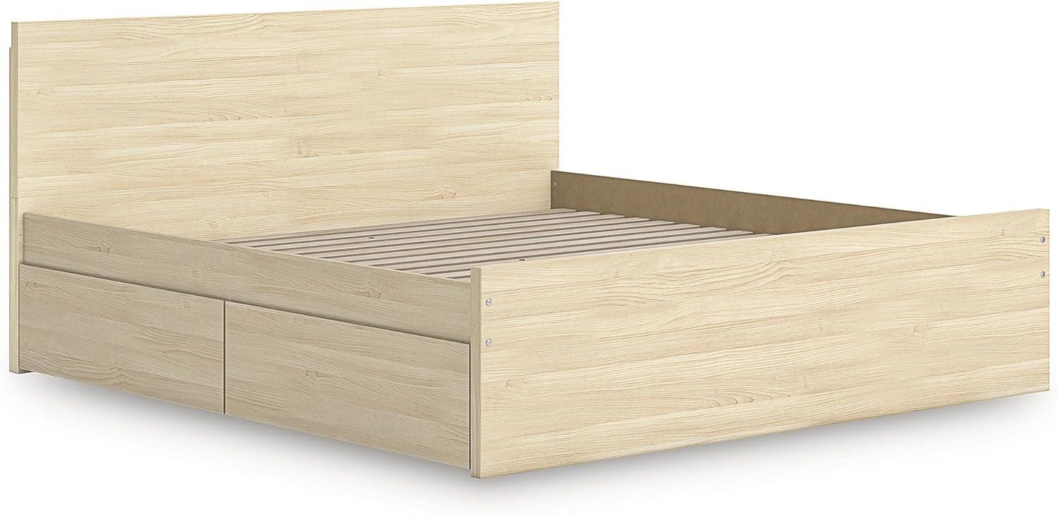 imageSignature Design by Ashley Onita Minimalist 4Drawer Full Platform Bed with 2 Side Storage Foundation or Box Spring Not Needed WhiteLight Brown