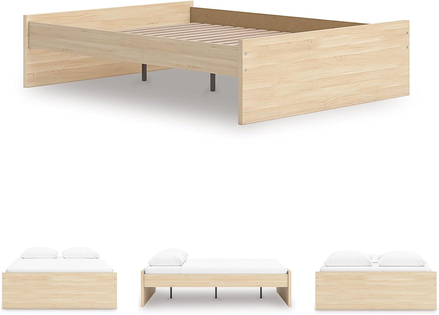 imageSignature Design by Ashley Onita Minimalist 4Drawer Full Platform Bed with 2 Side Storage Foundation or Box Spring Not Needed WhiteLight Brown