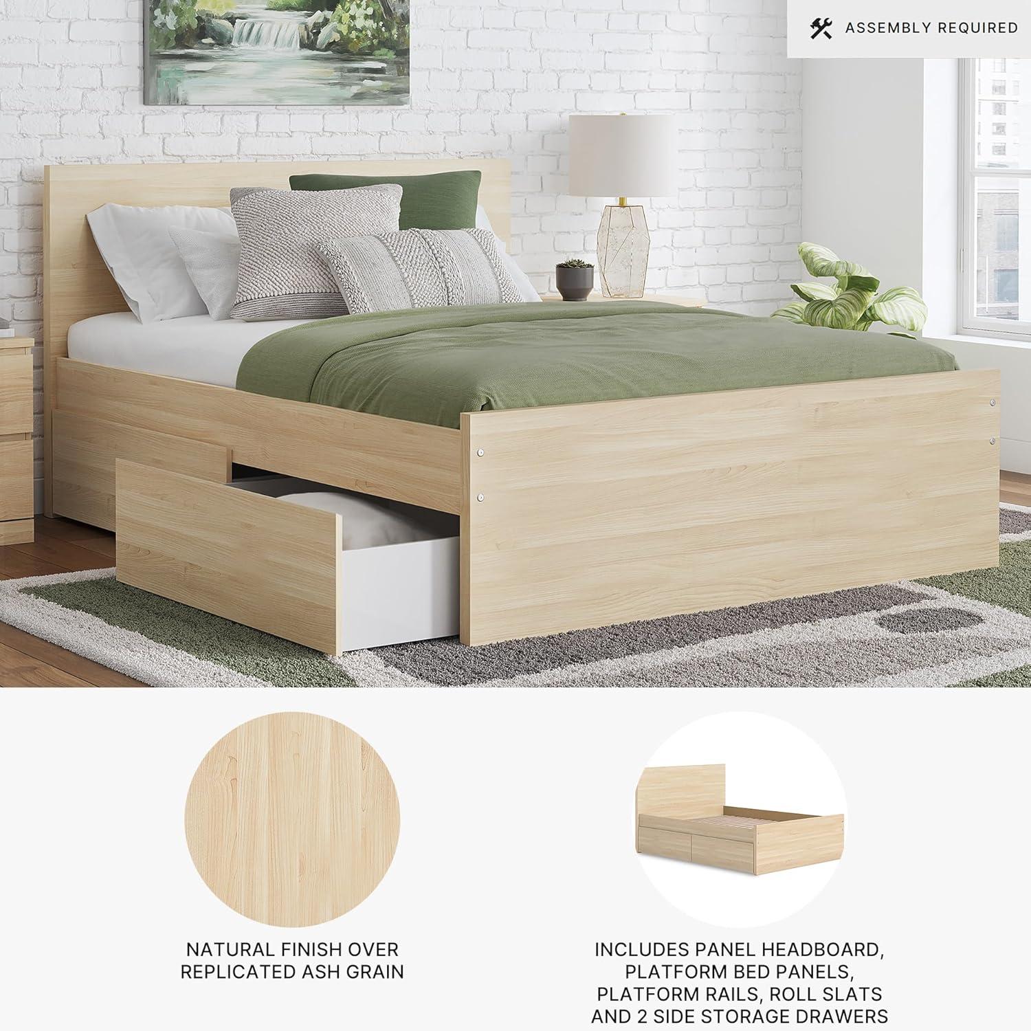 imageSignature Design by Ashley Onita Minimalist 4Drawer Full Platform Bed with 2 Side Storage Foundation or Box Spring Not Needed WhiteLight Brown