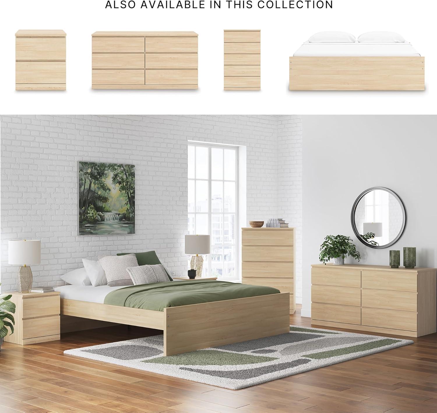 imageSignature Design by Ashley Onita Minimalist 4Drawer Full Platform Bed with 2 Side Storage Foundation or Box Spring Not Needed WhiteLight Brown