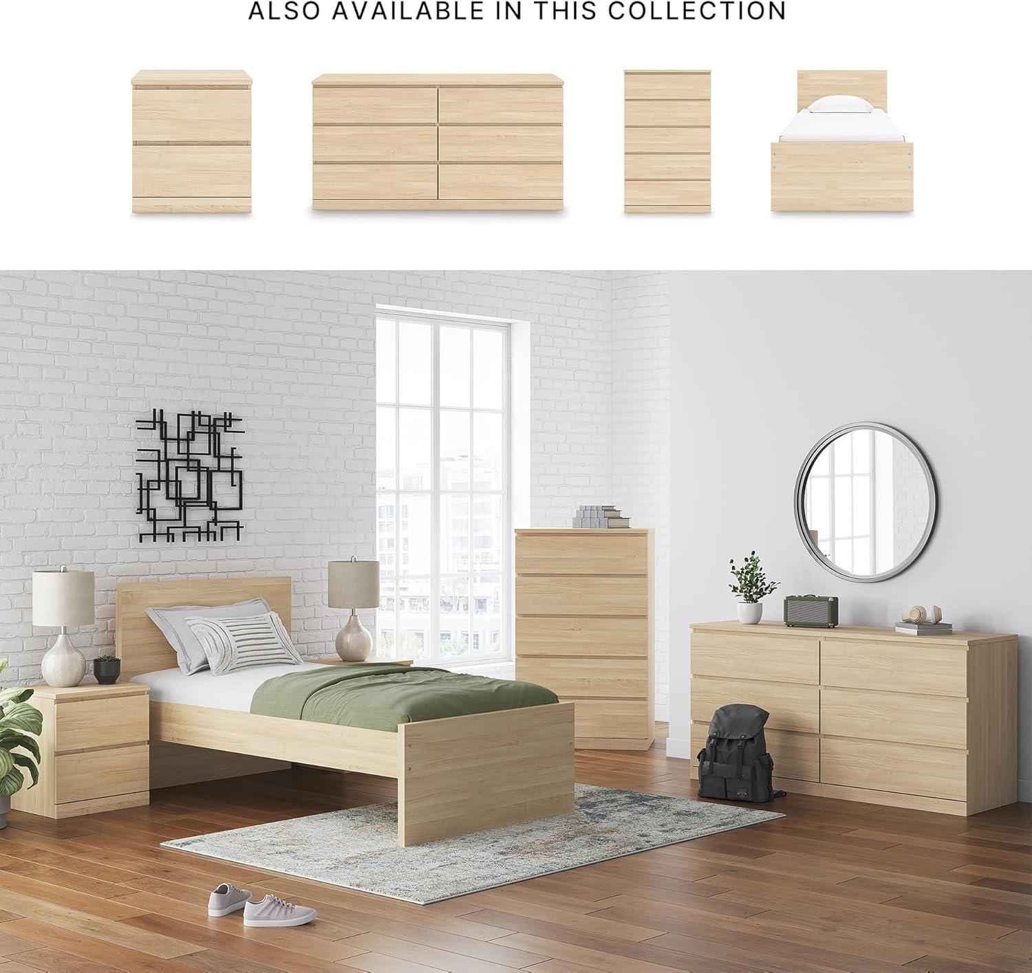 imageSignature Design by Ashley Onita Minimalist 4Drawer Full Platform Bed with 2 Side Storage Foundation or Box Spring Not Needed WhiteLight Brown