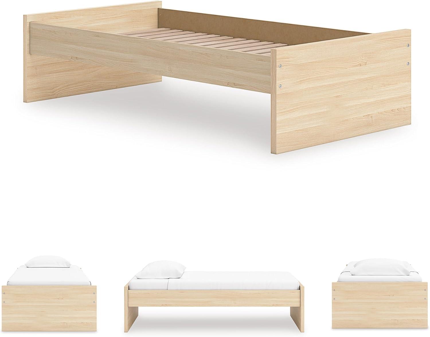 imageSignature Design by Ashley Onita Minimalist 4Drawer Full Platform Bed with 2 Side Storage Foundation or Box Spring Not Needed WhiteLight Brown