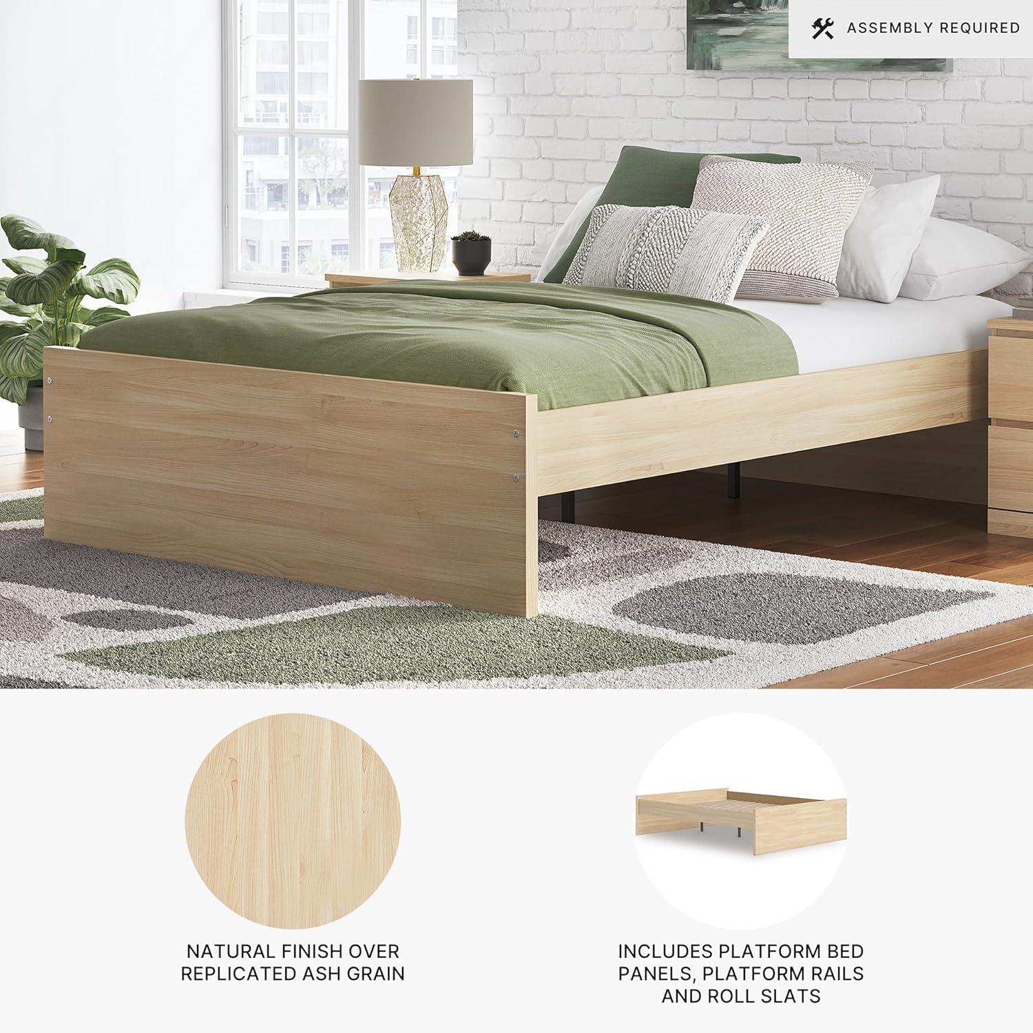 imageSignature Design by Ashley Onita Minimalist 4Drawer Full Platform Bed with 2 Side Storage Foundation or Box Spring Not Needed WhiteLight Brown