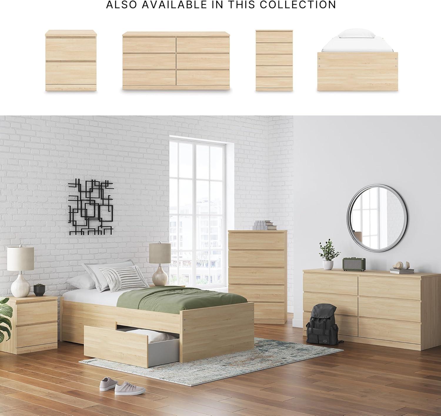 imageSignature Design by Ashley Onita Minimalist 4Drawer Full Platform Bed with 2 Side Storage Foundation or Box Spring Not Needed WhiteLight Brown