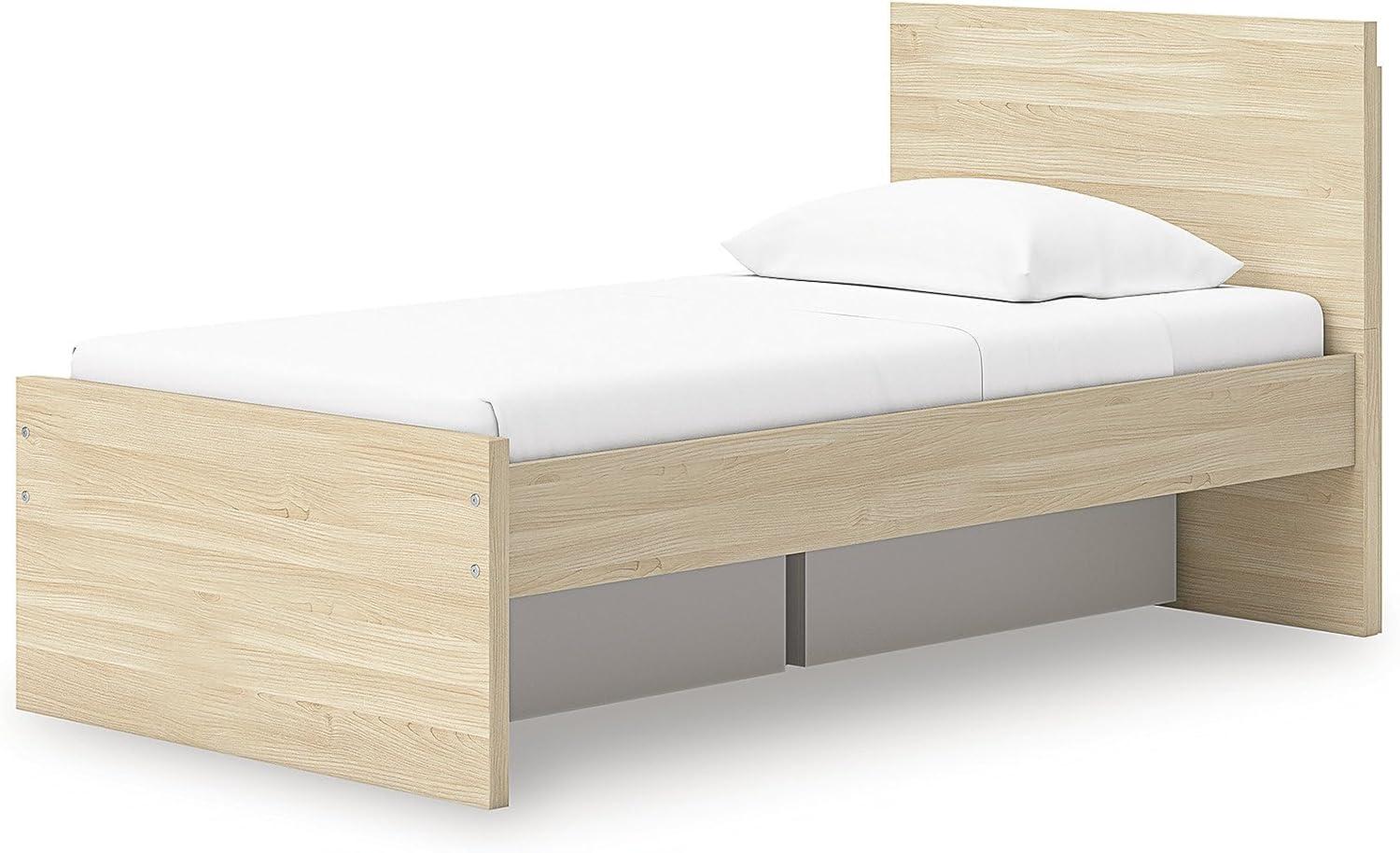 imageSignature Design by Ashley Onita Minimalist 4Drawer Full Platform Bed with 2 Side Storage Foundation or Box Spring Not Needed WhiteLight Brown