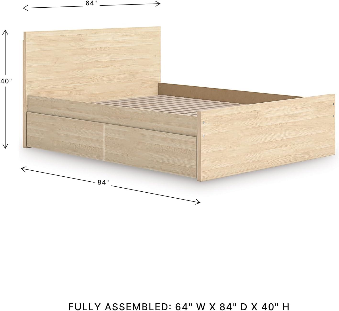 imageSignature Design by Ashley Onita Minimalist 4Drawer Full Platform Bed with 2 Side Storage Foundation or Box Spring Not Needed WhiteLight Brown