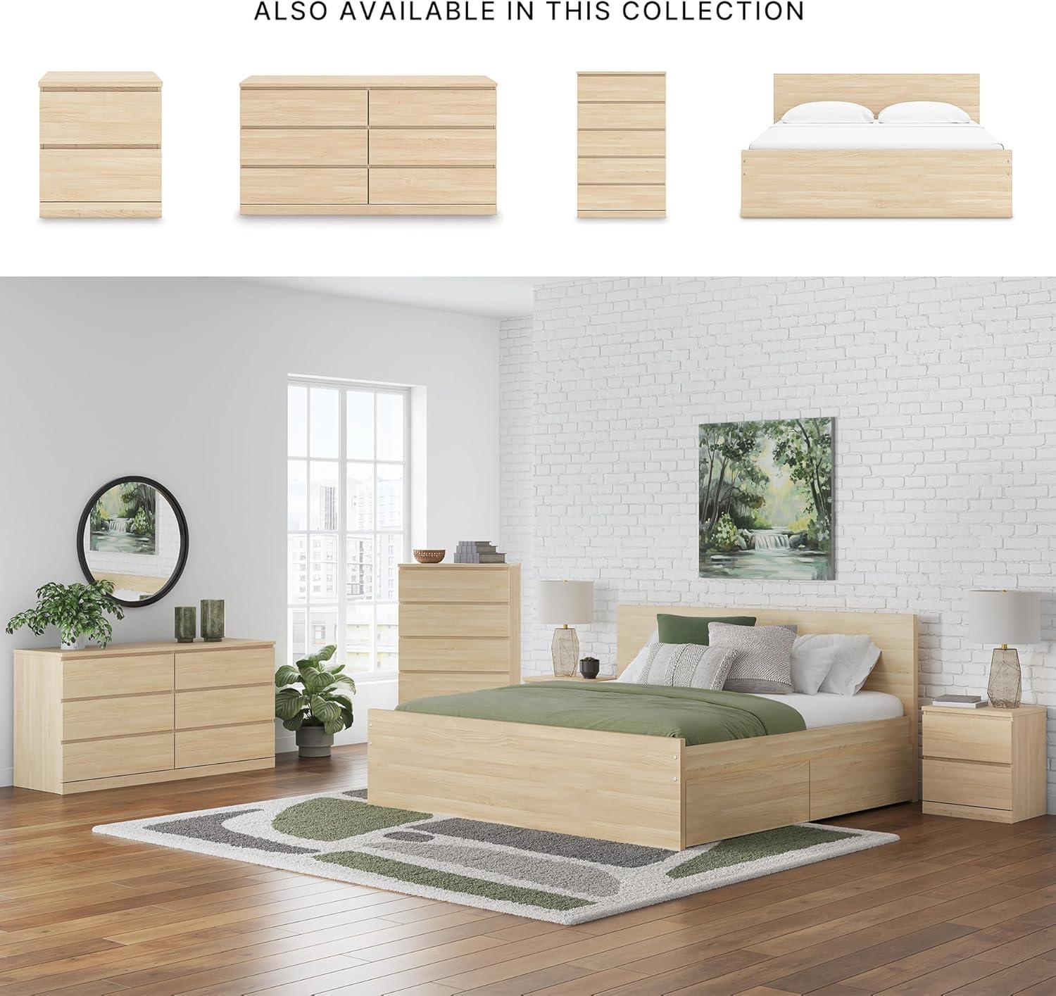 imageSignature Design by Ashley Onita Minimalist 4Drawer Full Platform Bed with 2 Side Storage Foundation or Box Spring Not Needed WhiteLight Brown