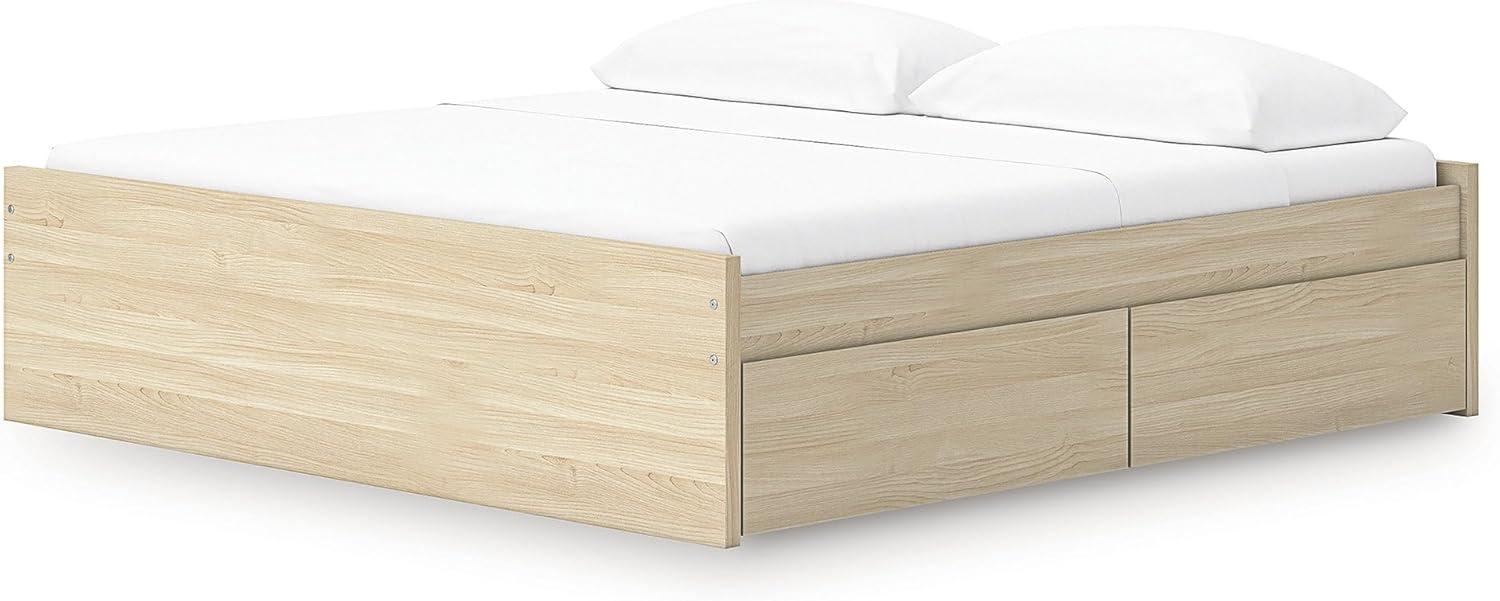 imageSignature Design by Ashley Onita Minimalist 4Drawer Full Platform Bed with 2 Side Storage Foundation or Box Spring Not Needed WhiteLight Brown