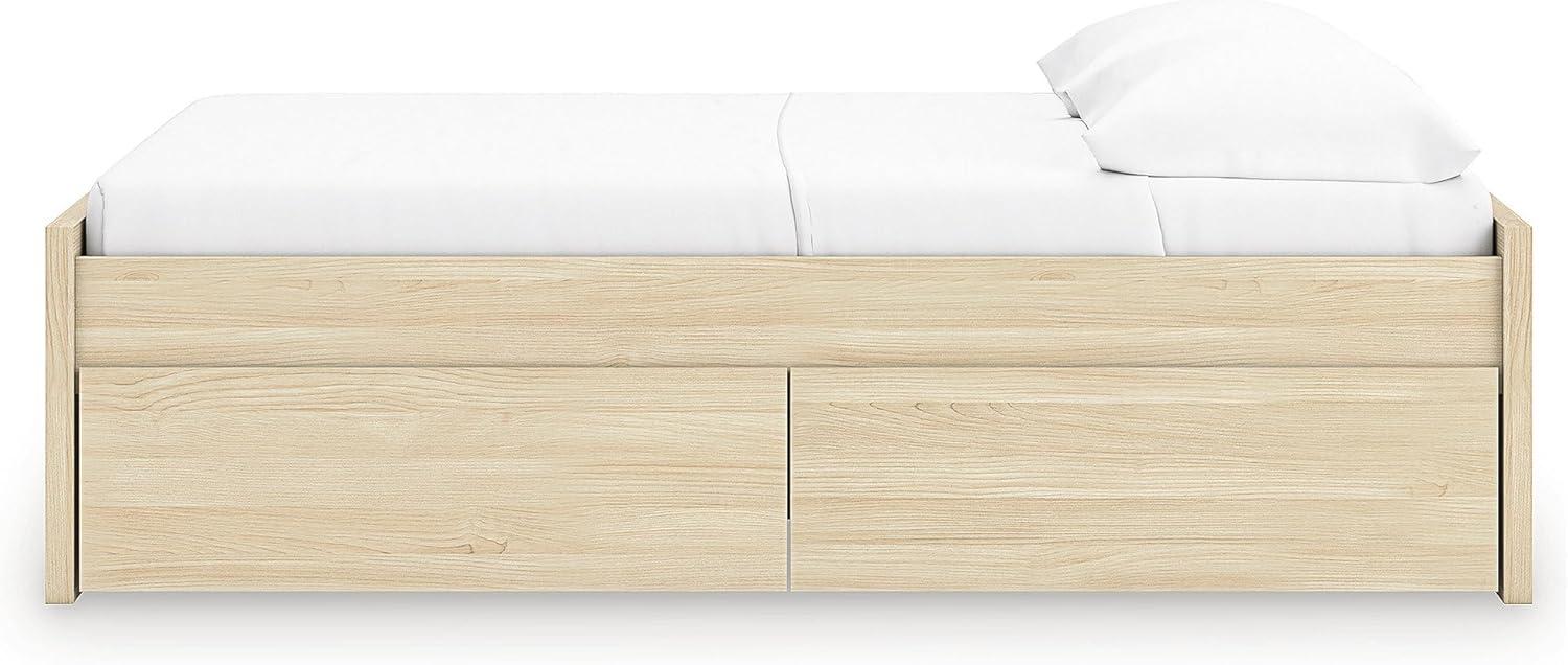 imageSignature Design by Ashley Onita Minimalist 4Drawer Full Platform Bed with 2 Side Storage Foundation or Box Spring Not Needed WhiteLight Brown