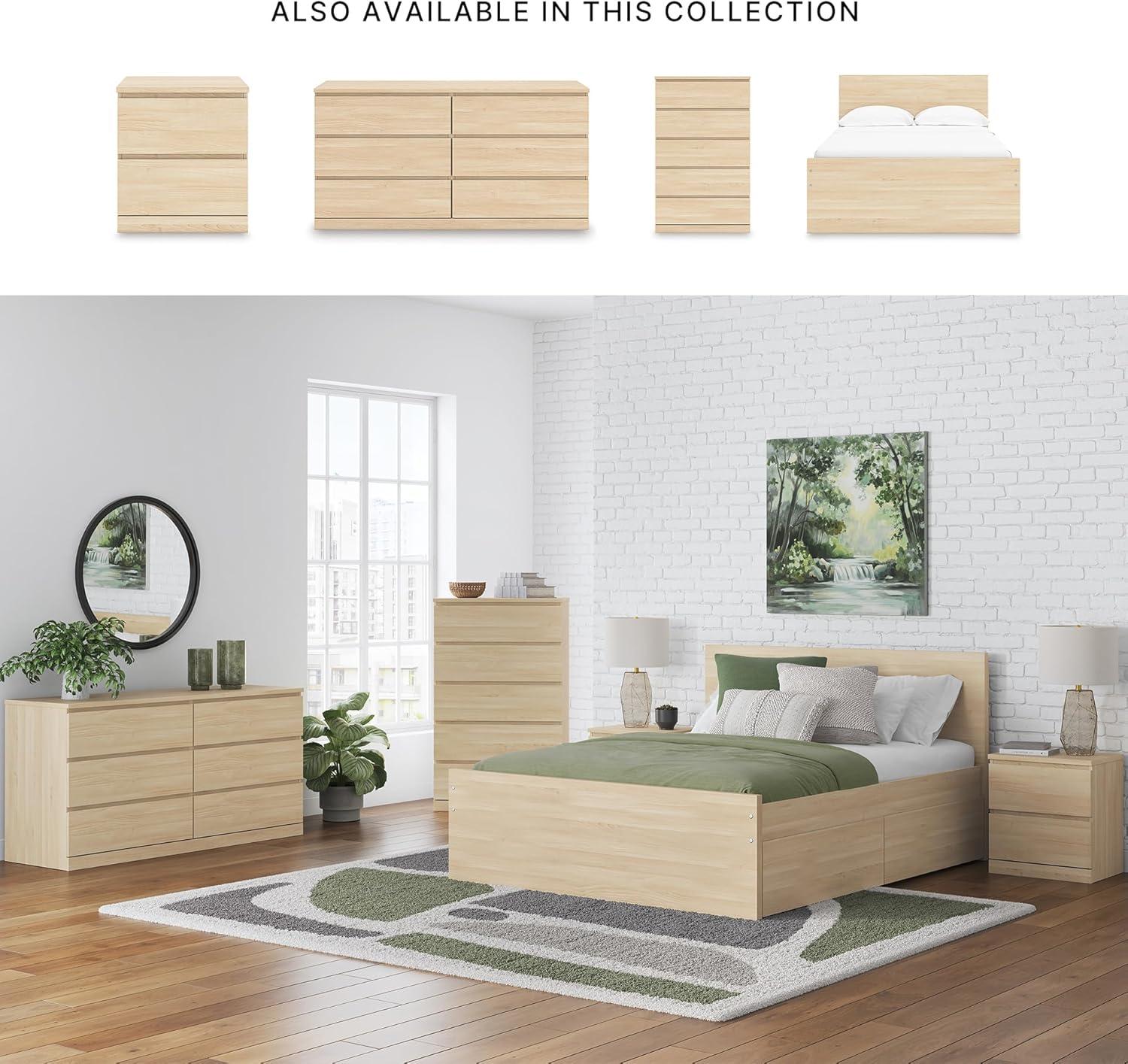 imageSignature Design by Ashley Onita Minimalist 4Drawer Full Platform Bed with 2 Side Storage Foundation or Box Spring Not Needed WhiteLight Brown