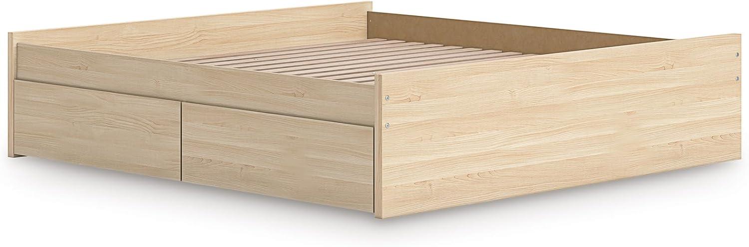 imageSignature Design by Ashley Onita Minimalist 4Drawer Full Platform Bed with 2 Side Storage Foundation or Box Spring Not Needed WhiteLight Brown