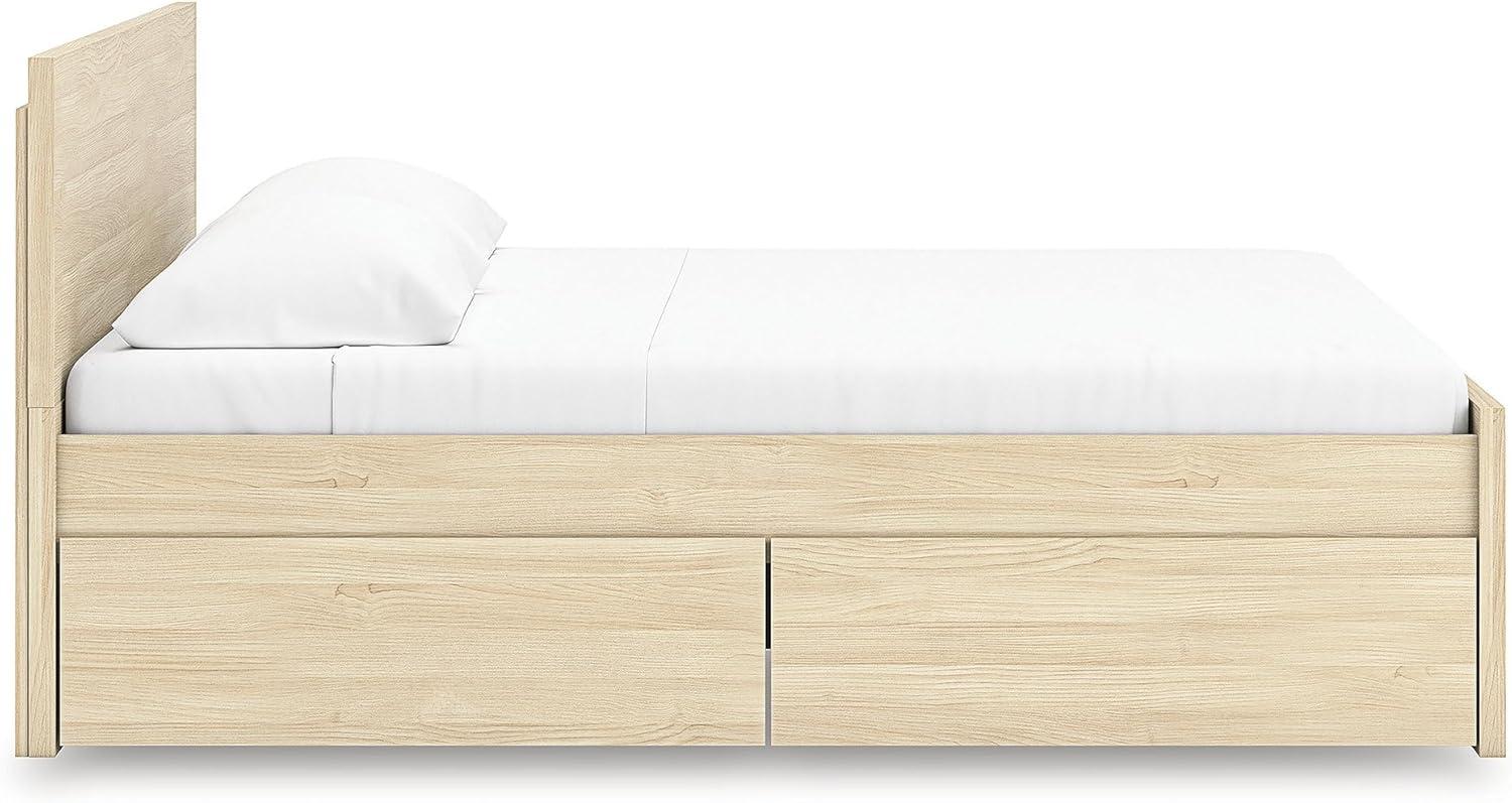 imageSignature Design by Ashley Onita Minimalist 4Drawer Full Platform Bed with 2 Side Storage Foundation or Box Spring Not Needed WhiteLight Brown