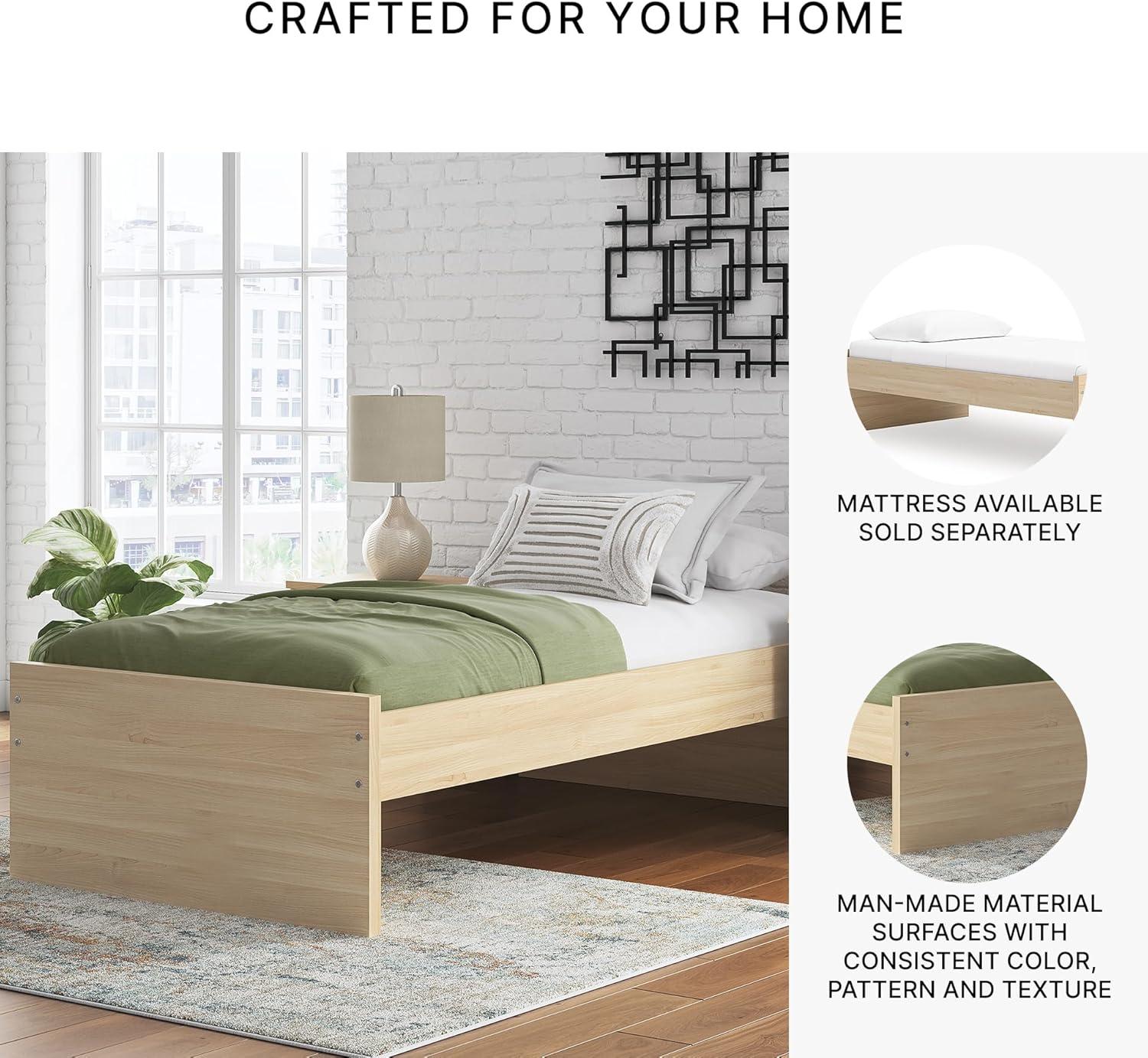 imageSignature Design by Ashley Onita Minimalist 4Drawer Full Platform Bed with 2 Side Storage Foundation or Box Spring Not Needed WhiteLight Brown