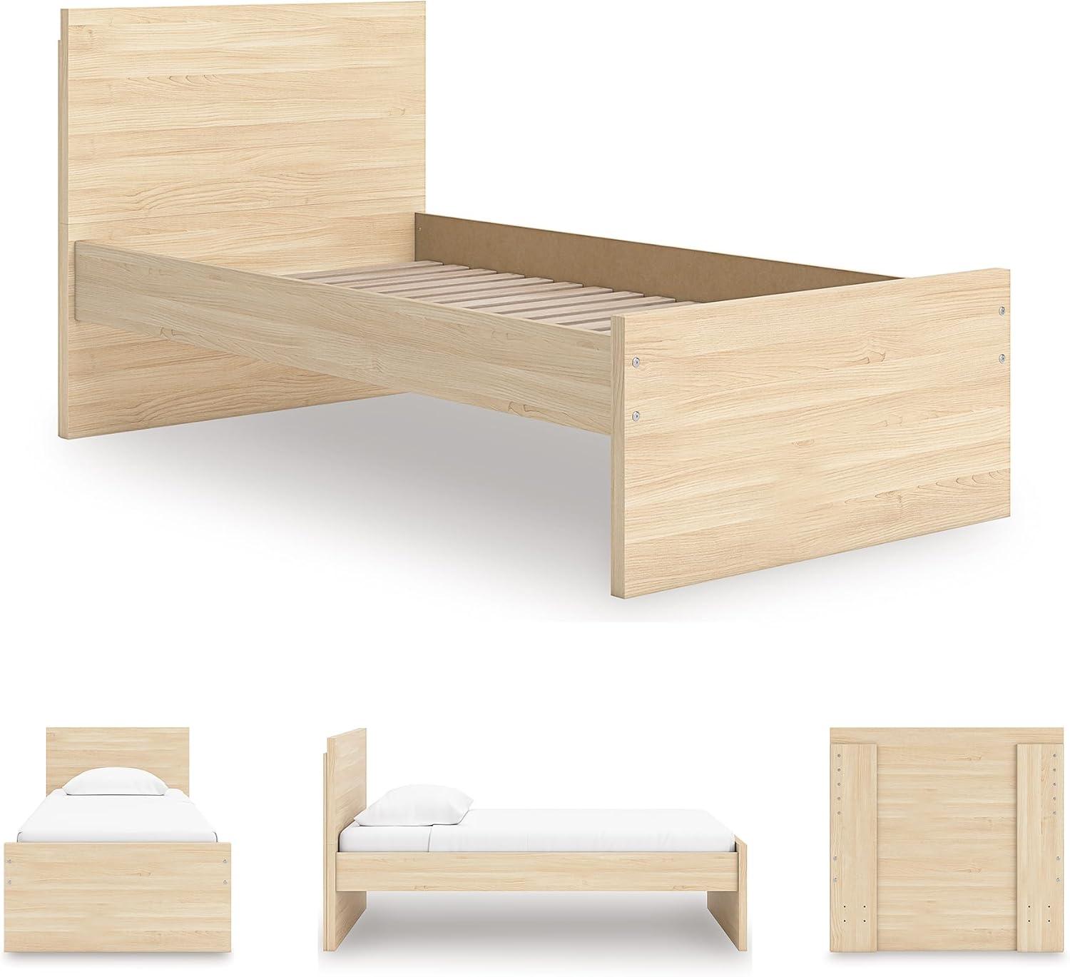 imageSignature Design by Ashley Onita Minimalist 4Drawer Full Platform Bed with 2 Side Storage Foundation or Box Spring Not Needed WhiteLight Brown