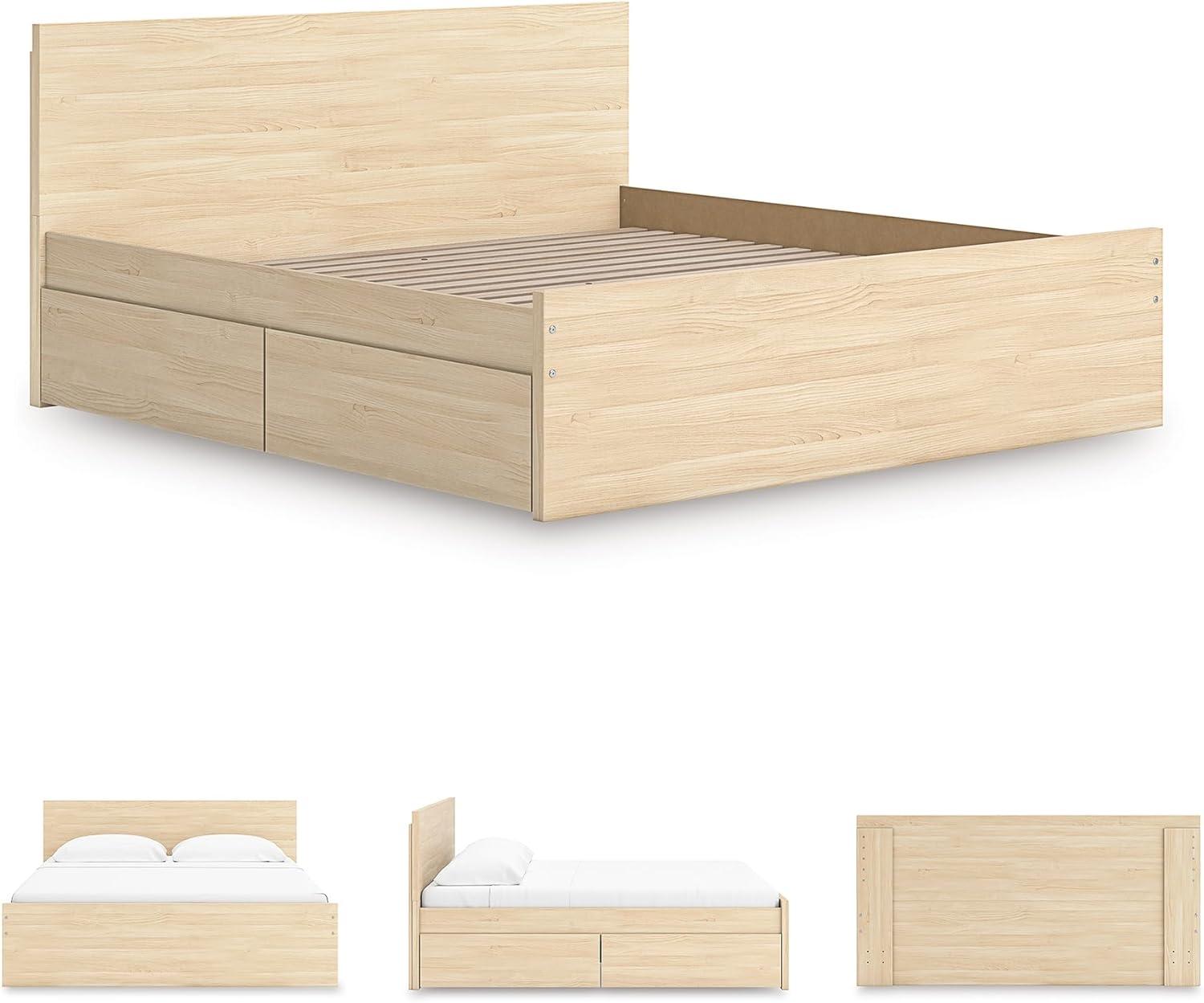 imageSignature Design by Ashley Onita Minimalist 4Drawer Full Platform Bed with 2 Side Storage Foundation or Box Spring Not Needed WhiteLight Brown