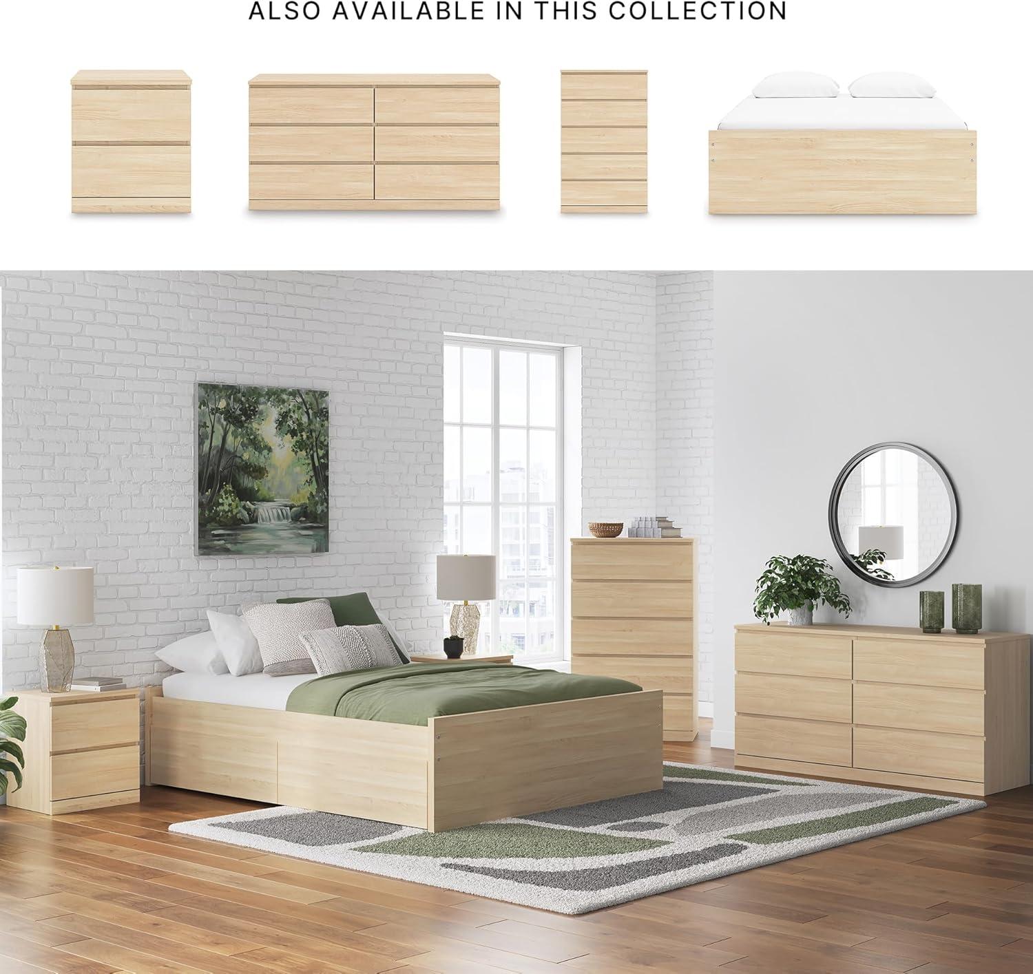 imageSignature Design by Ashley Onita Minimalist 4Drawer Full Platform Bed with 2 Side Storage Foundation or Box Spring Not Needed WhiteLight Brown