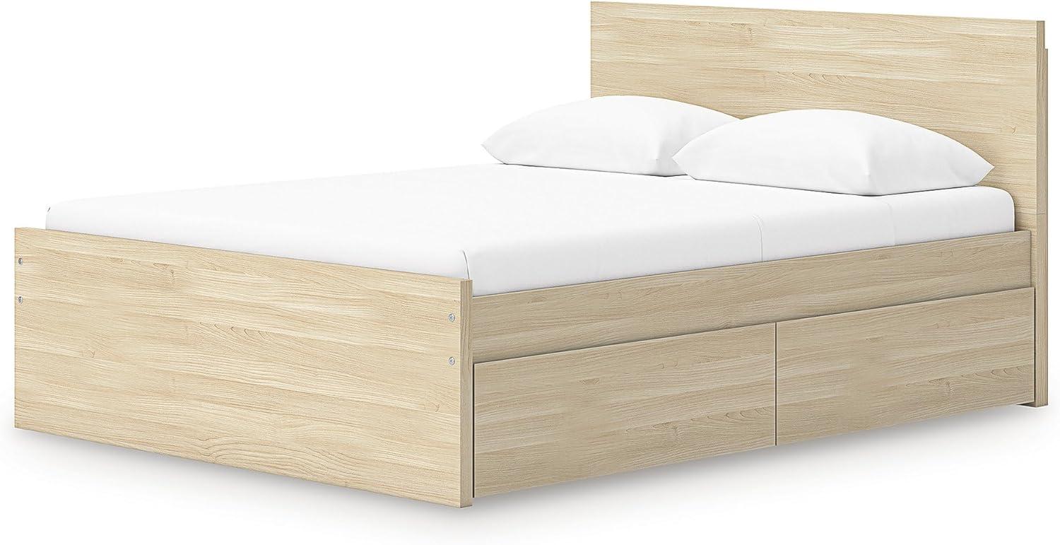 imageSignature Design by Ashley Onita Minimalist 4Drawer Full Platform Bed with 2 Side Storage Foundation or Box Spring Not Needed WhiteLight Brown