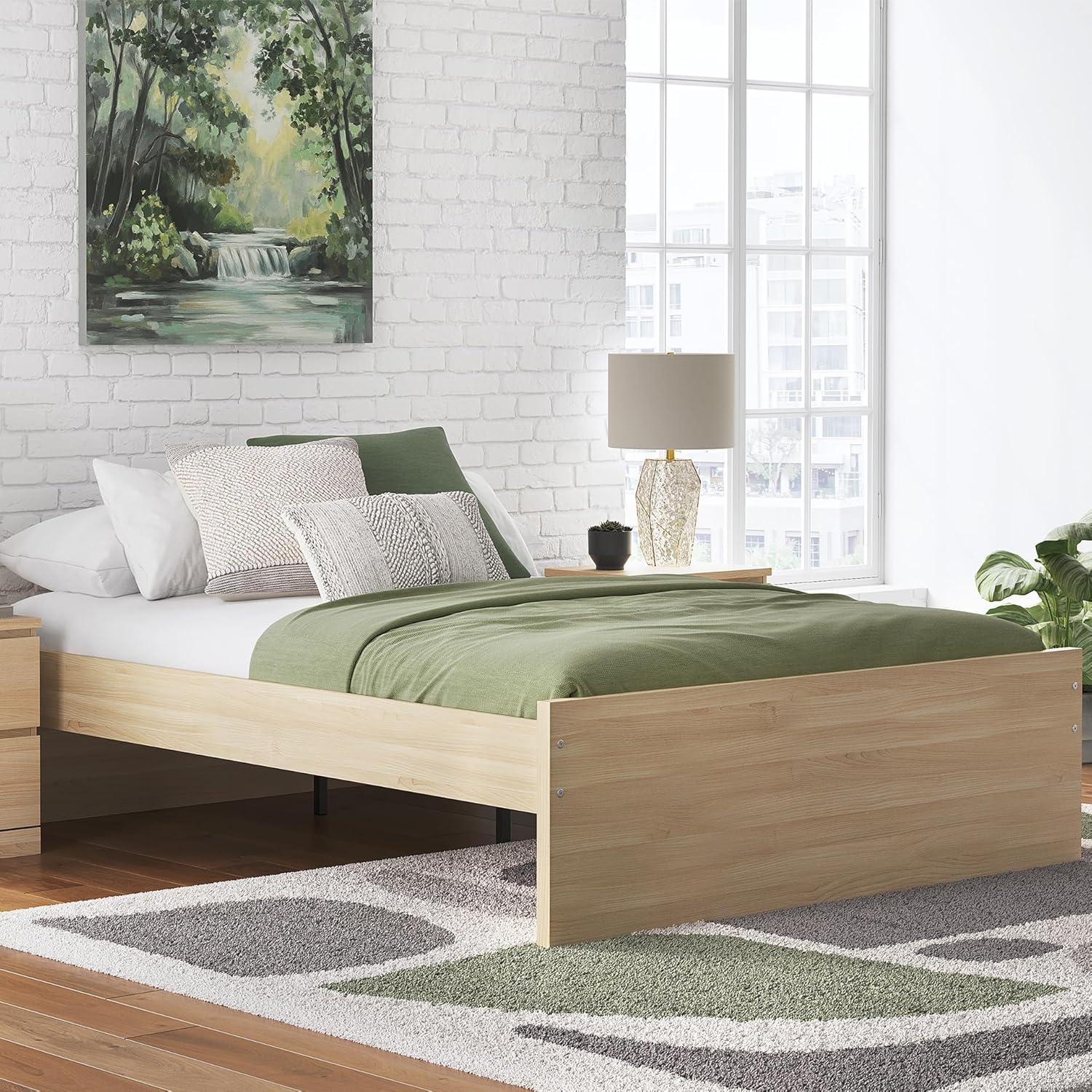 imageSignature Design by Ashley Onita Minimalist 4Drawer Full Platform Bed with 2 Side Storage Foundation or Box Spring Not Needed WhiteLight Brown