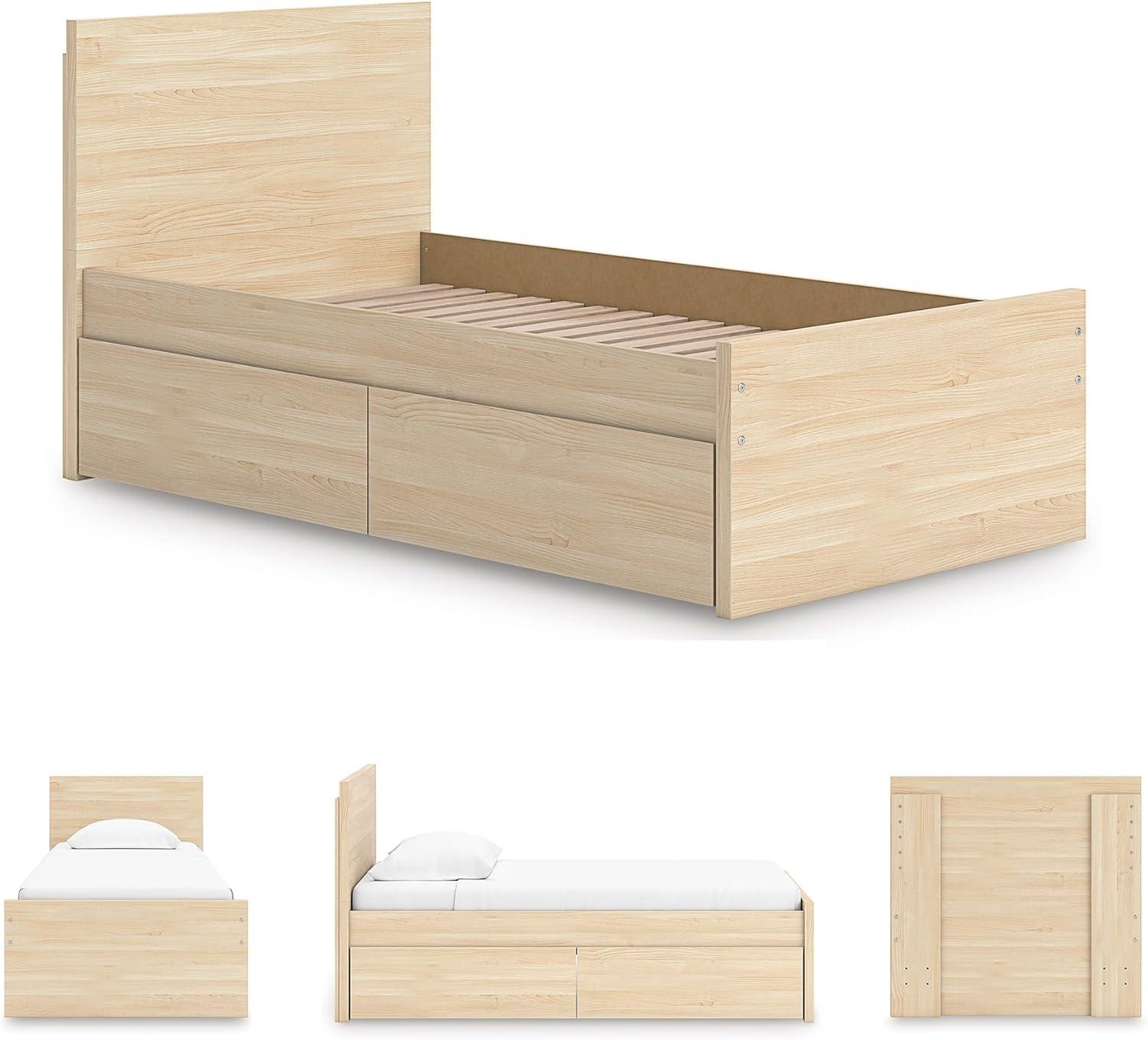 imageSignature Design by Ashley Onita Minimalist 4Drawer Full Platform Bed with 2 Side Storage Foundation or Box Spring Not Needed WhiteLight Brown