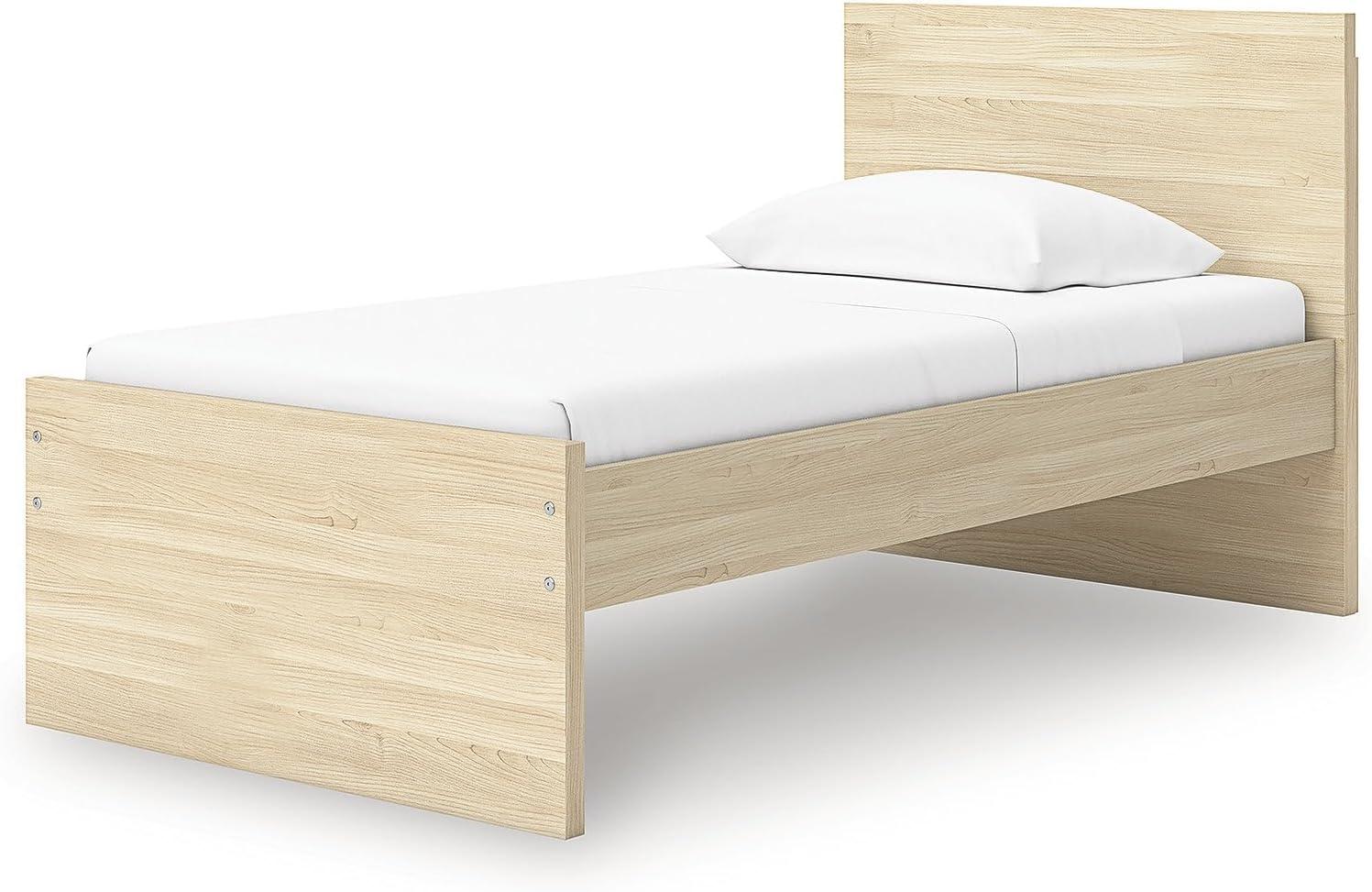 imageSignature Design by Ashley Onita Minimalist 4Drawer Full Platform Bed with 2 Side Storage Foundation or Box Spring Not Needed WhiteLight Brown