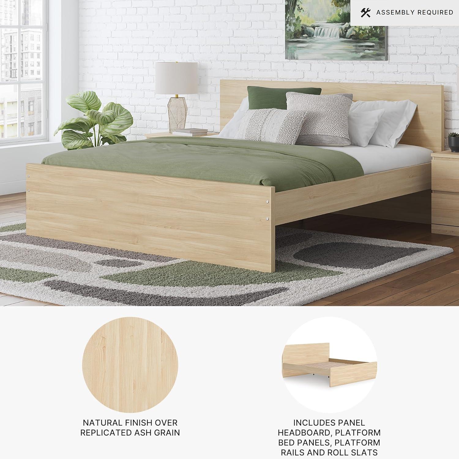 imageSignature Design by Ashley Onita Minimalist 4Drawer Full Platform Bed with 2 Side Storage Foundation or Box Spring Not Needed WhiteLight Brown