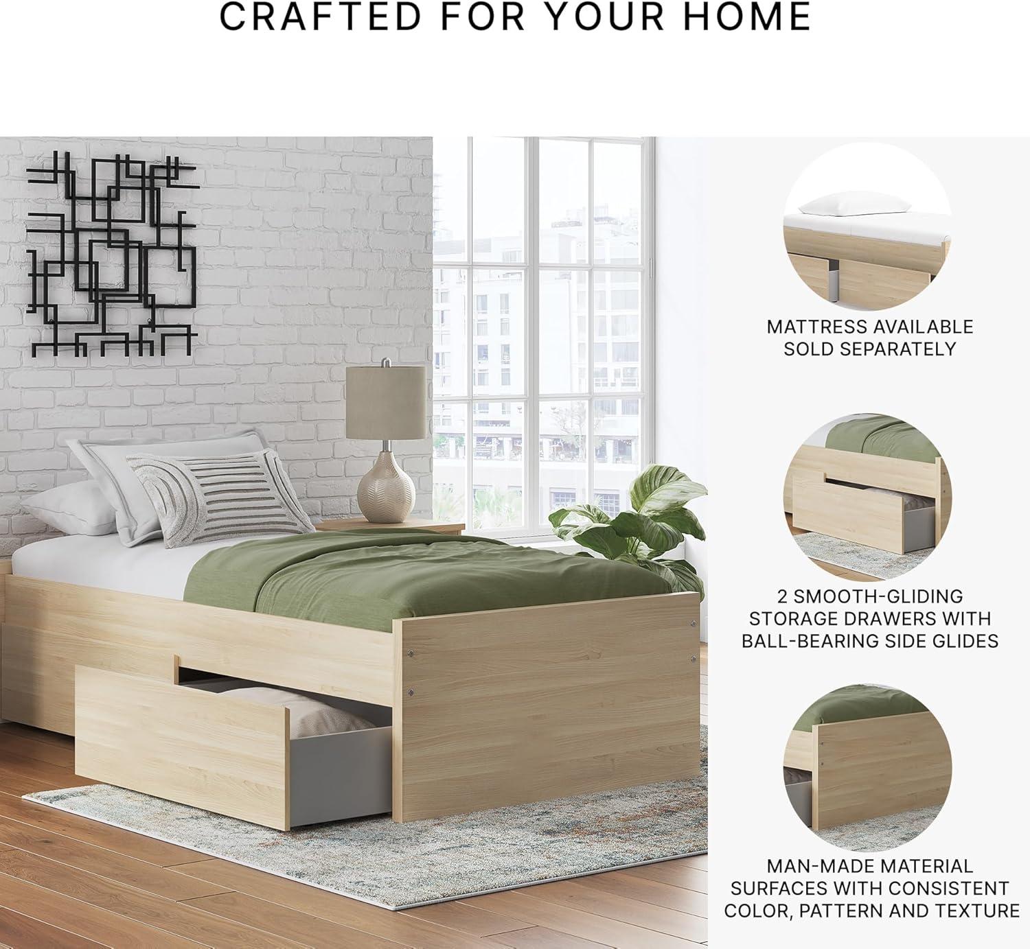 imageSignature Design by Ashley Onita Minimalist 4Drawer Full Platform Bed with 2 Side Storage Foundation or Box Spring Not Needed WhiteLight Brown