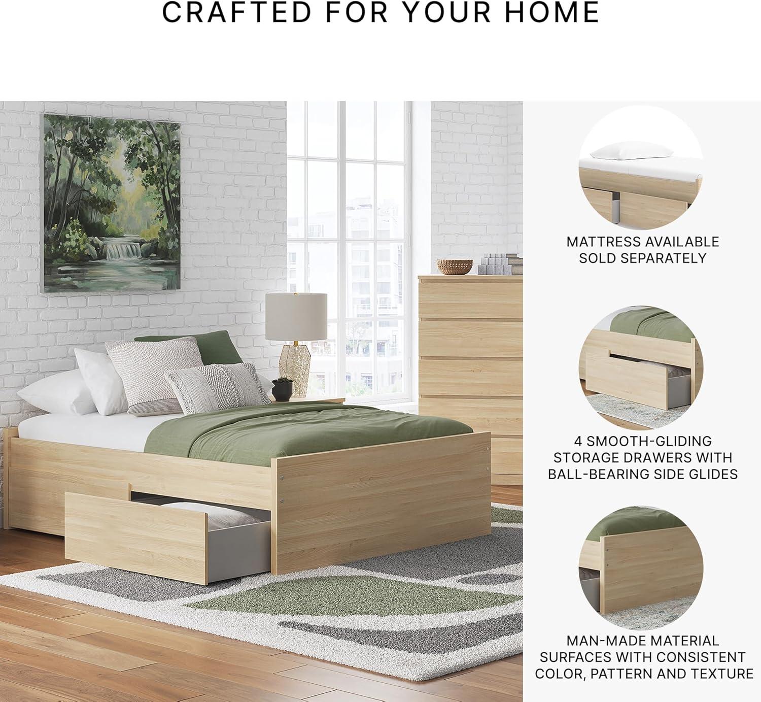 imageSignature Design by Ashley Onita Minimalist 4Drawer Full Platform Bed with 2 Side Storage Foundation or Box Spring Not Needed WhiteLight Brown