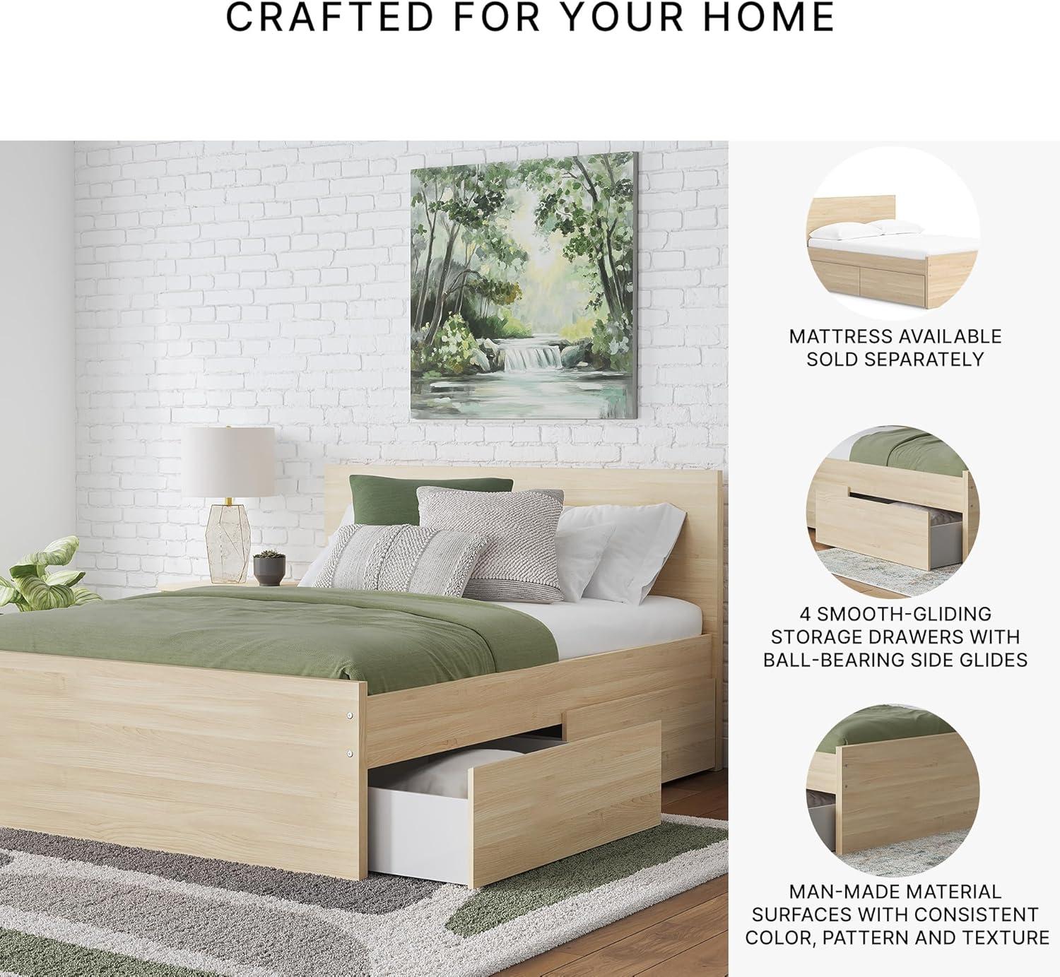 imageSignature Design by Ashley Onita Minimalist 4Drawer Full Platform Bed with 2 Side Storage Foundation or Box Spring Not Needed WhiteLight Brown