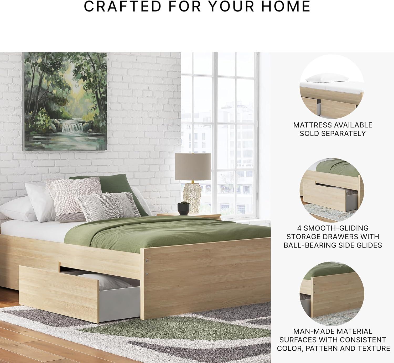 imageSignature Design by Ashley Onita Minimalist 4Drawer Full Platform Bed with 2 Side Storage Foundation or Box Spring Not Needed WhiteLight Brown