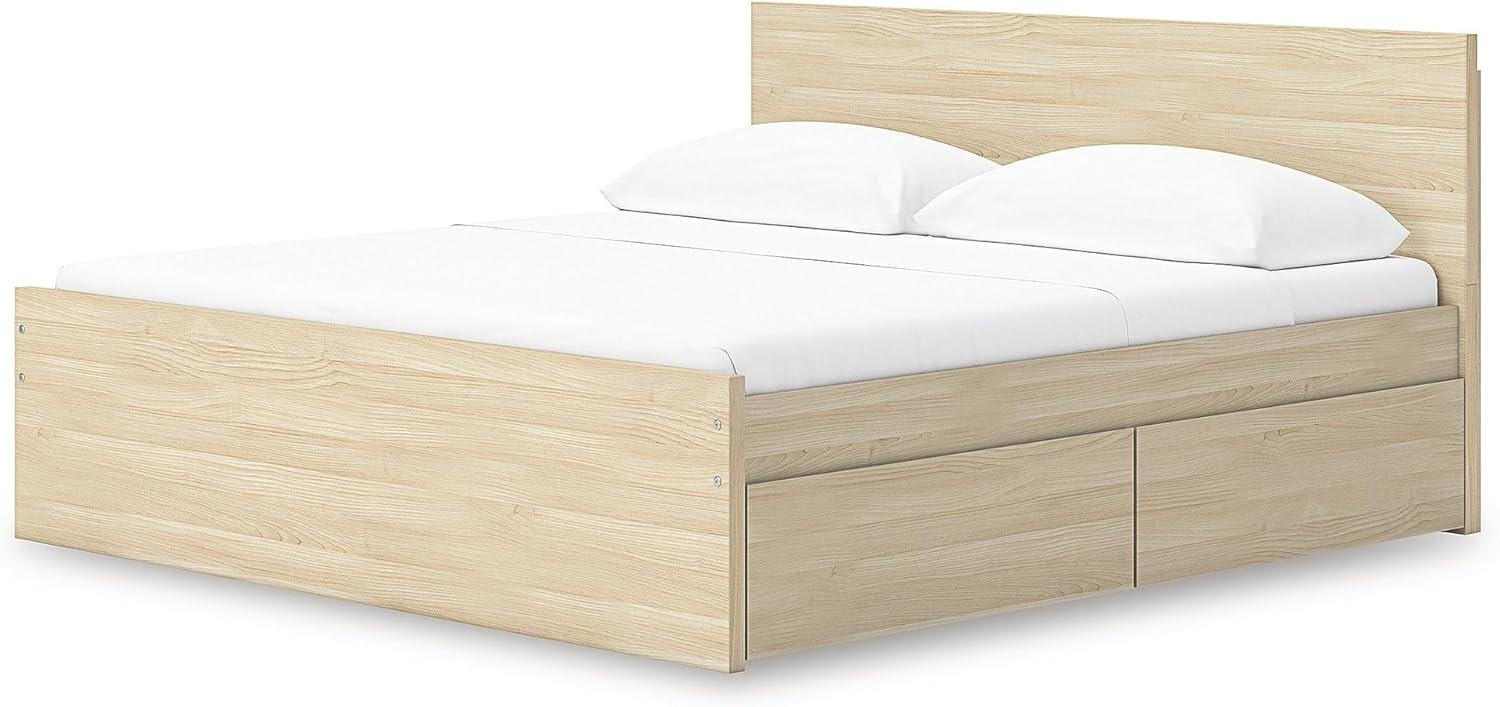 imageSignature Design by Ashley Onita Minimalist 4Drawer Full Platform Bed with 2 Side Storage Foundation or Box Spring Not Needed WhiteLight Brown