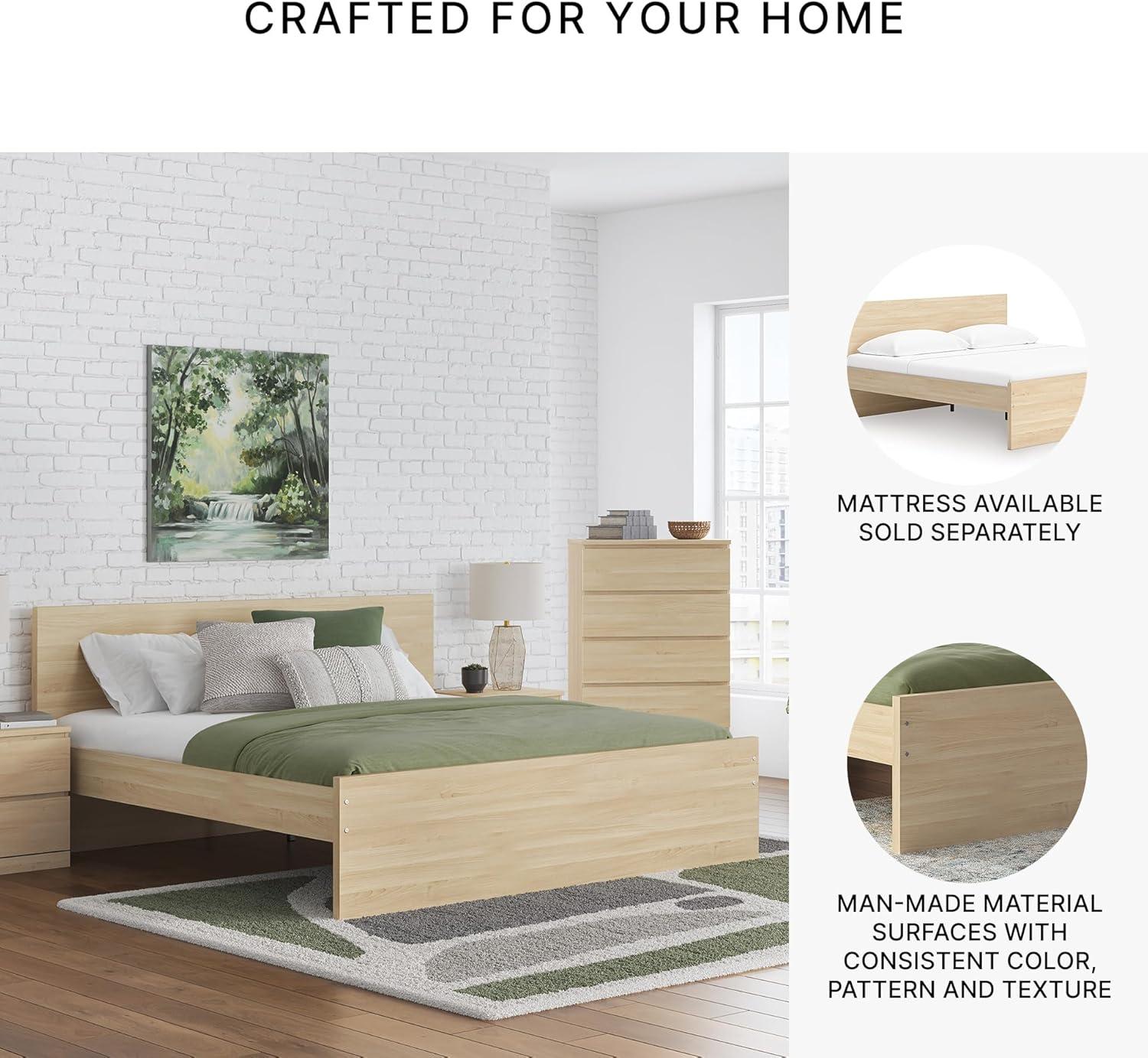 imageSignature Design by Ashley Onita Minimalist 4Drawer Full Platform Bed with 2 Side Storage Foundation or Box Spring Not Needed WhiteLight Brown