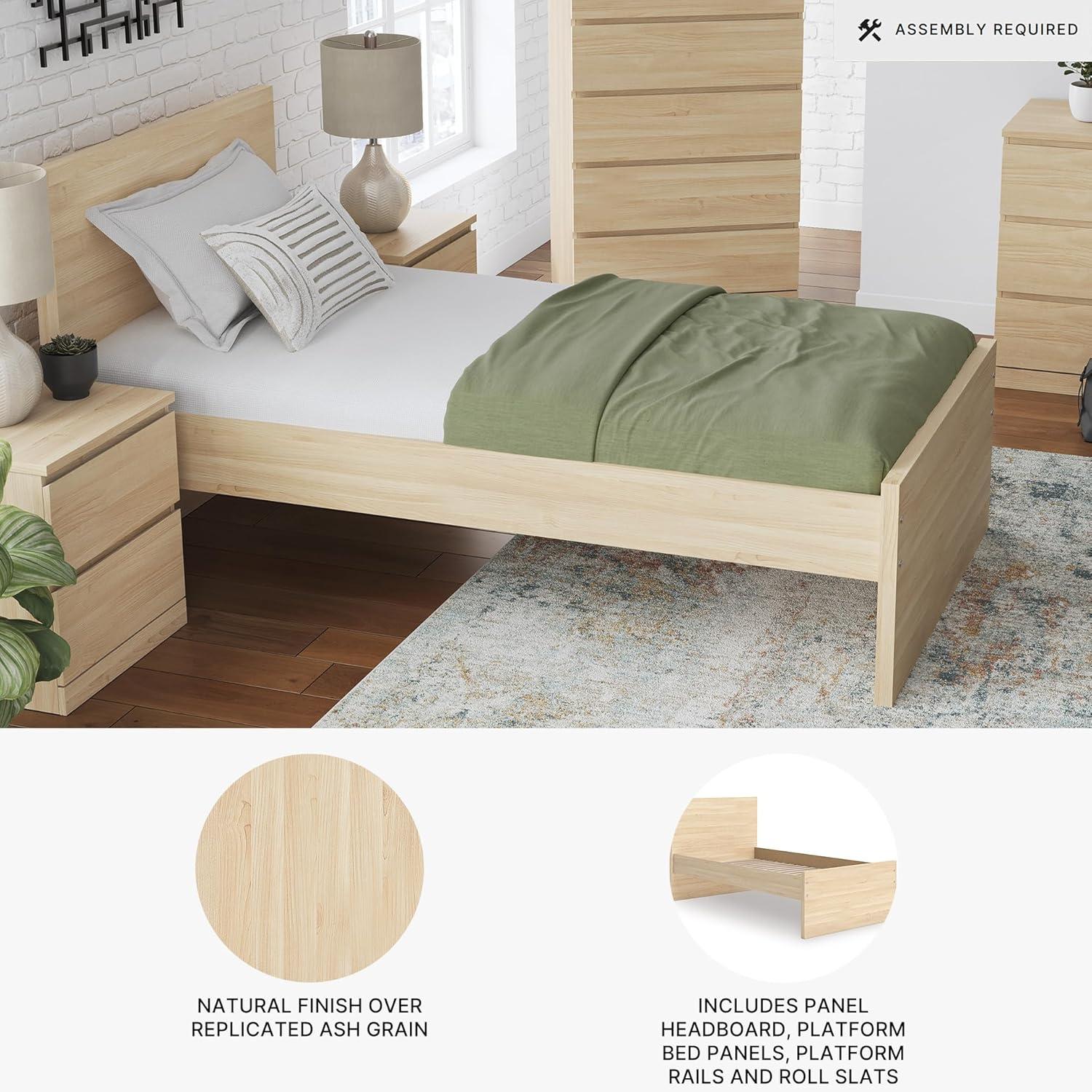imageSignature Design by Ashley Onita Minimalist 4Drawer Full Platform Bed with 2 Side Storage Foundation or Box Spring Not Needed WhiteLight Brown