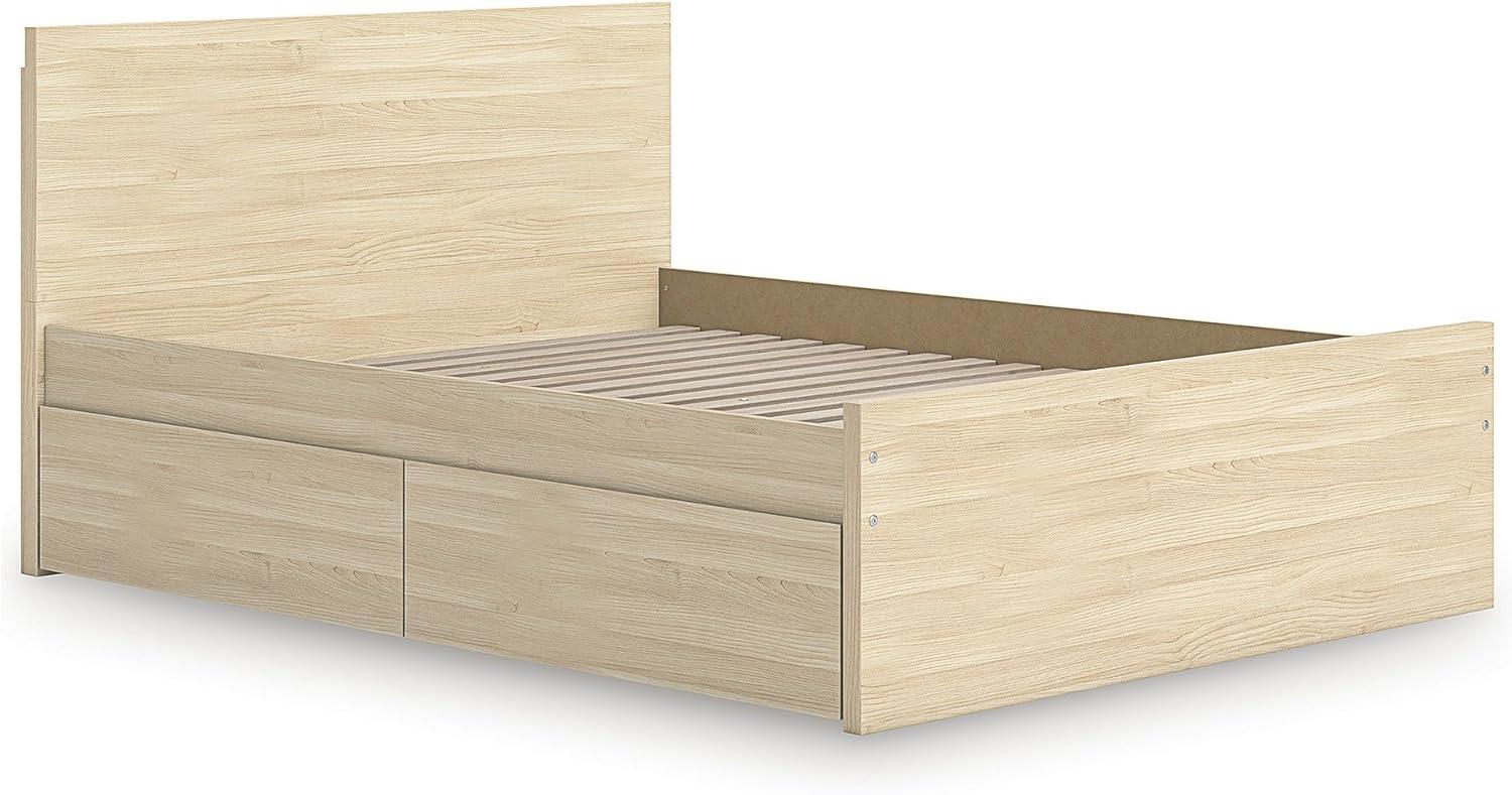 imageSignature Design by Ashley Onita Minimalist 4Drawer Full Platform Bed with 2 Side Storage Foundation or Box Spring Not Needed WhiteLight Brown