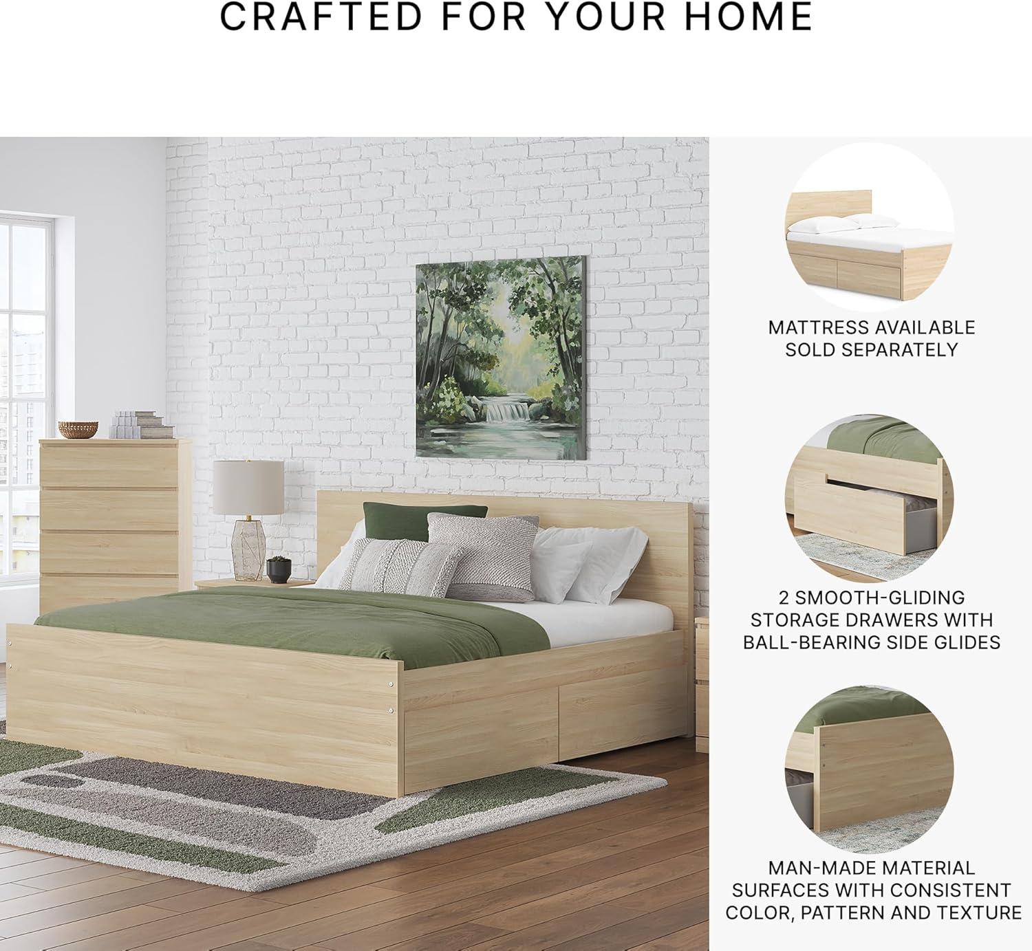 imageSignature Design by Ashley Onita Minimalist 4Drawer Full Platform Bed with 2 Side Storage Foundation or Box Spring Not Needed WhiteLight Brown