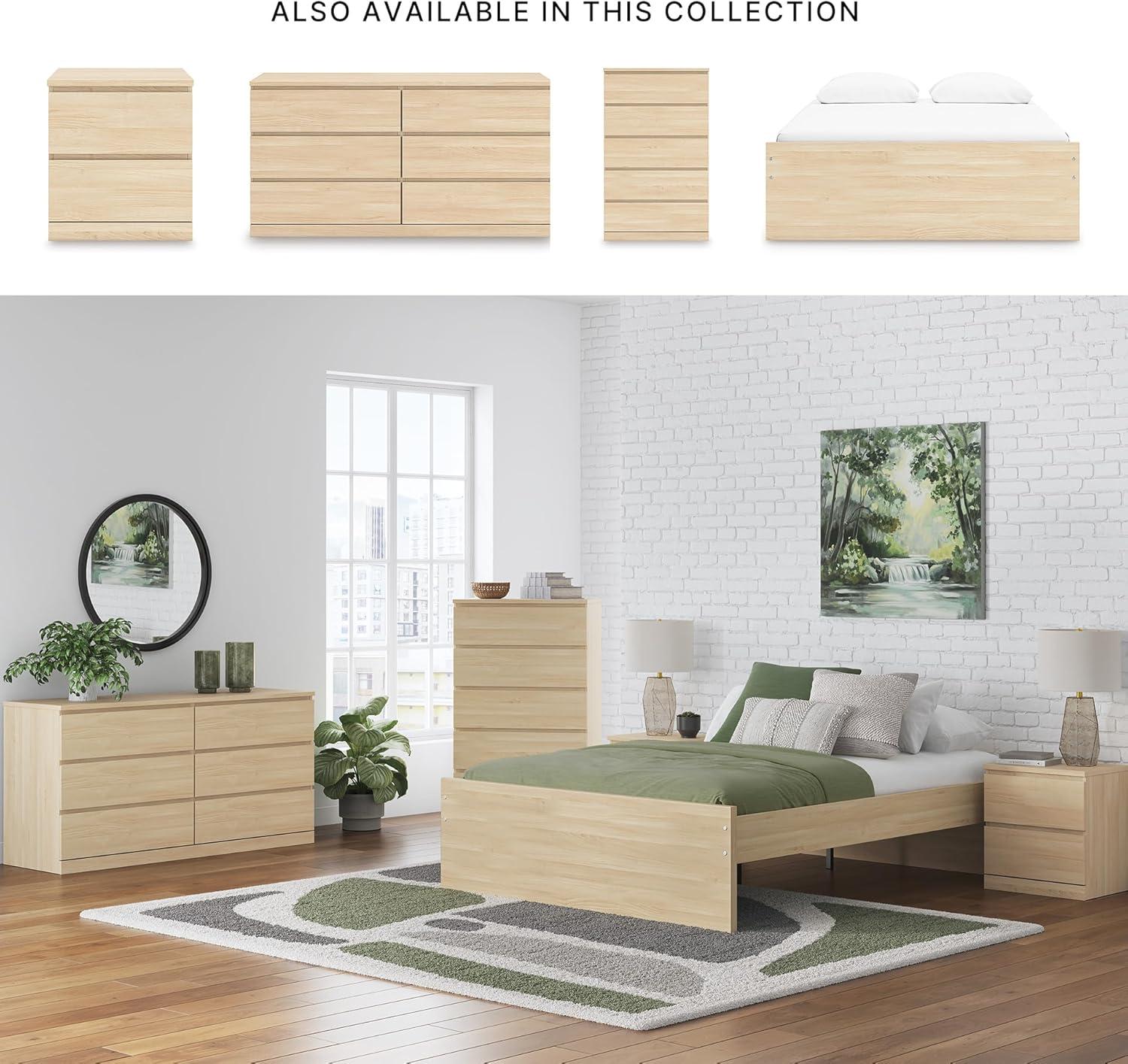 imageSignature Design by Ashley Onita Minimalist 4Drawer Full Platform Bed with 2 Side Storage Foundation or Box Spring Not Needed WhiteLight Brown