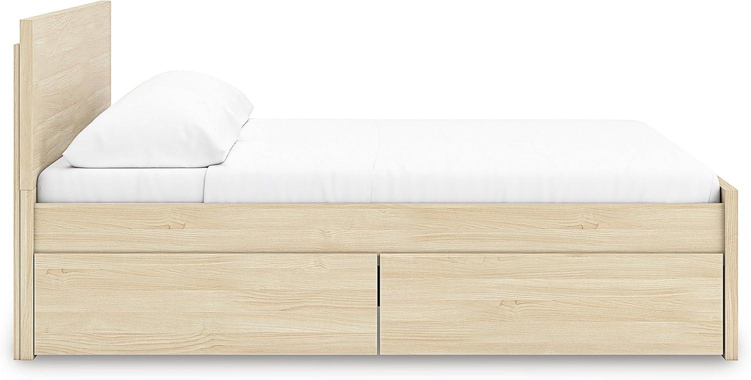 imageSignature Design by Ashley Onita Minimalist 4Drawer Full Platform Bed with 2 Side Storage Foundation or Box Spring Not Needed WhiteLight Brown