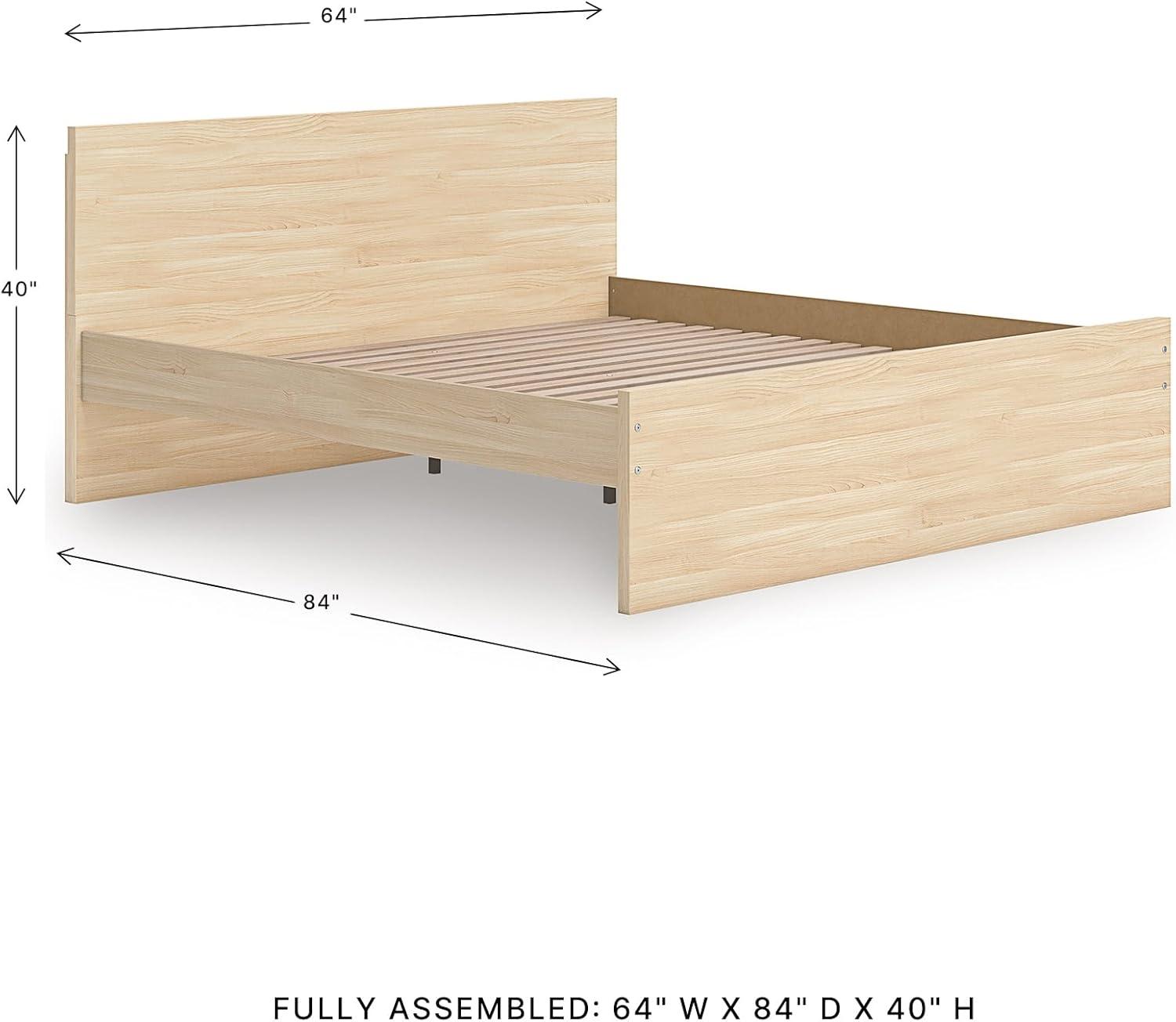 imageSignature Design by Ashley Onita Minimalist 4Drawer Full Platform Bed with 2 Side Storage Foundation or Box Spring Not Needed WhiteLight Brown
