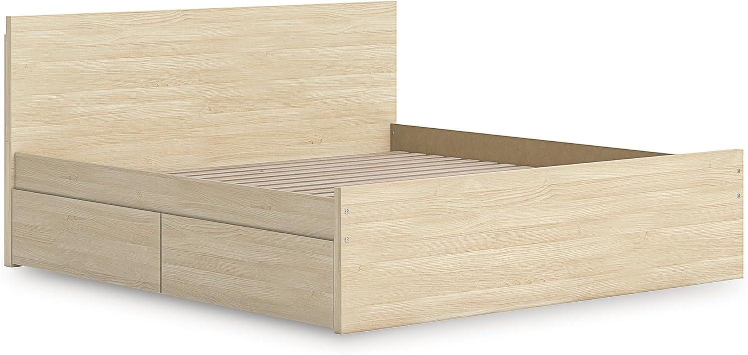 imageSignature Design by Ashley Onita Minimalist 4Drawer Full Platform Bed with 2 Side Storage Foundation or Box Spring Not Needed WhiteLight Brown