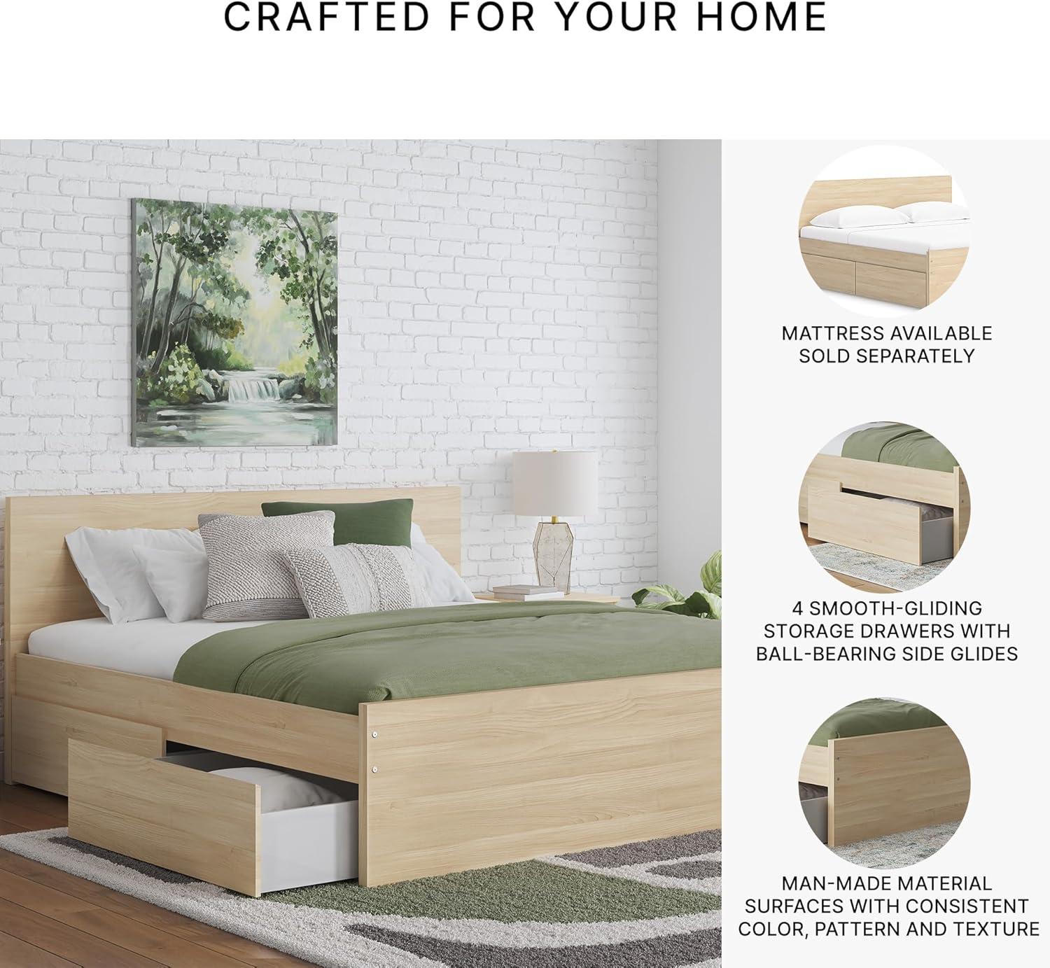 imageSignature Design by Ashley Onita Minimalist 4Drawer Full Platform Bed with 2 Side Storage Foundation or Box Spring Not Needed WhiteLight Brown