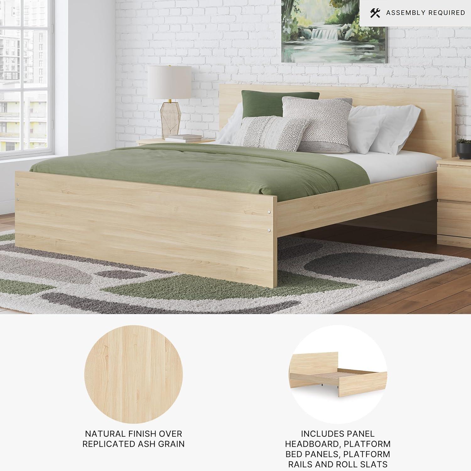 imageSignature Design by Ashley Onita Minimalist 4Drawer Full Platform Bed with 2 Side Storage Foundation or Box Spring Not Needed WhiteLight Brown