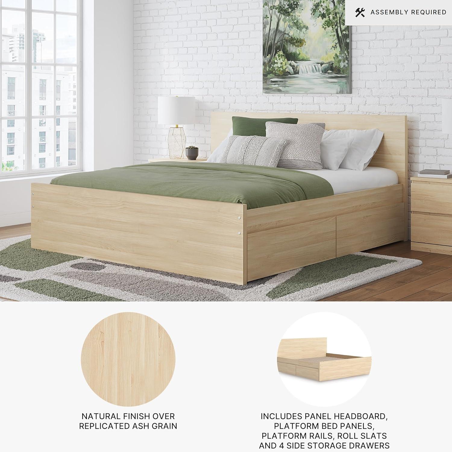 imageSignature Design by Ashley Onita Minimalist 4Drawer Full Platform Bed with 2 Side Storage Foundation or Box Spring Not Needed WhiteLight Brown
