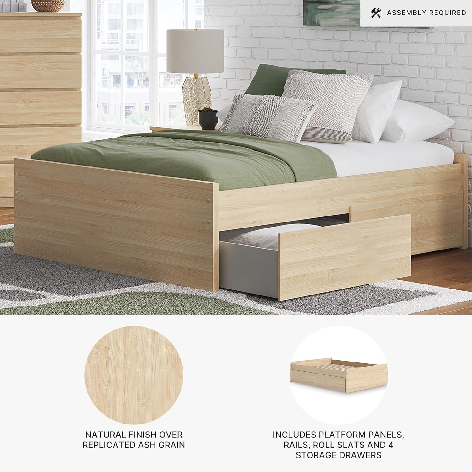 imageSignature Design by Ashley Onita Minimalist 4Drawer Full Platform Bed with 2 Side Storage Foundation or Box Spring Not Needed WhiteLight Brown